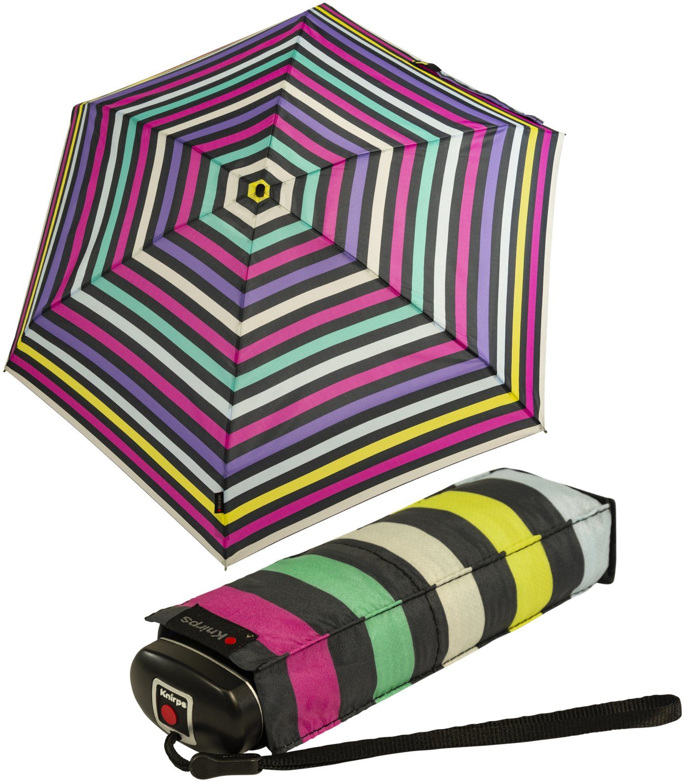 Knirps® Taschenregenschirm mit flora flach, klein, und multicolor, Mini-Damen-Schirm Travel leicht - UV-Schutz