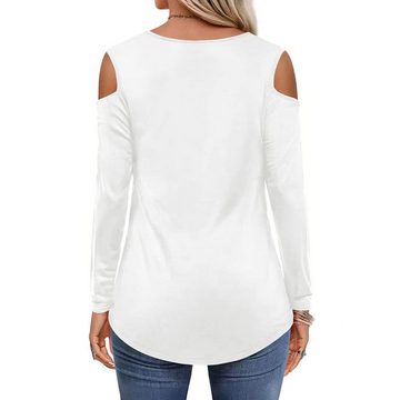 ZWY 2-in-1-Shirt Damen Casual Cold Shoulder Shirt V-Ausschnitt Langarm Bluse Tops