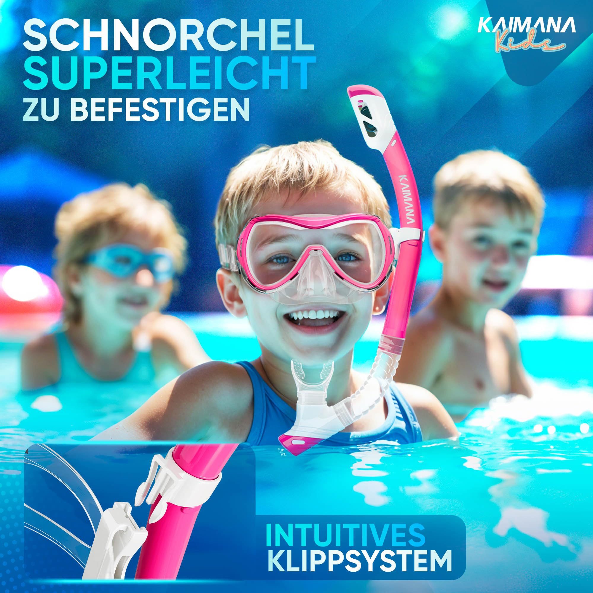 KAIMANA Tauchermaske SeaExplorer Schnorchelset Kinder inkl. Tragetasche, (Taucherbrille mit Schnorchel, Taucherbrille Kinder), Taucherbrille mit Stoffband/Silikonband