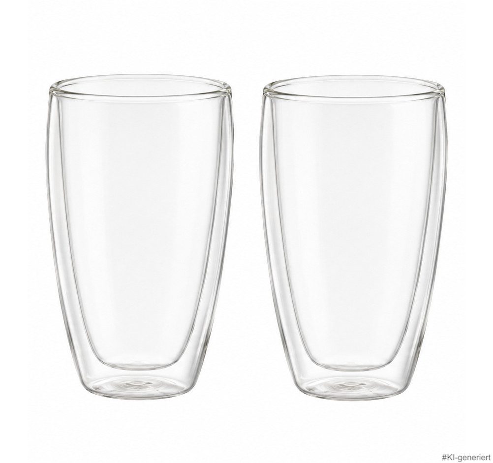 Haushalt International Latte-Macchiato-Glas Latte Macchiato-Gläser Doppelwandig isolierglas Extra lang warmhaltend, 2-tlg., 400ml, spülmaschinengeeignet, mikrowellengeeignet