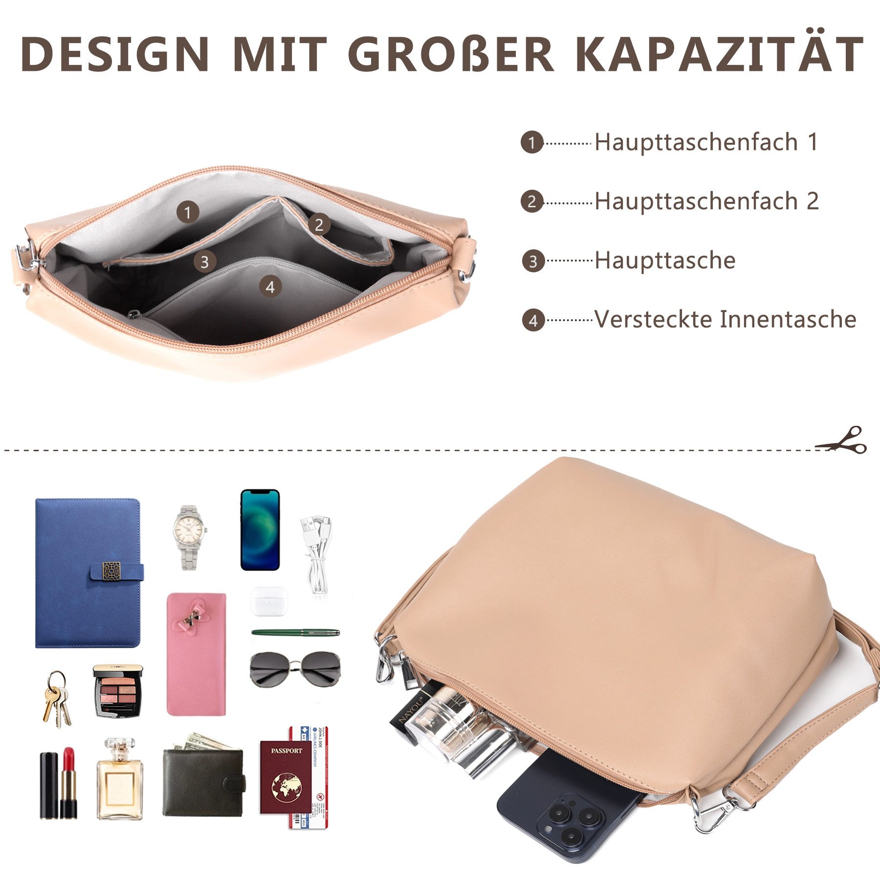 TAN.TOMI Shopper Damen Henkeltaschen Groß Handtasche Mit Einer Kosmetiktasche (2-tlg., Henkeltasche 2PCS Set Einfach Tote Bag), Handtaschen Damen Groß PVC Umhängetasche