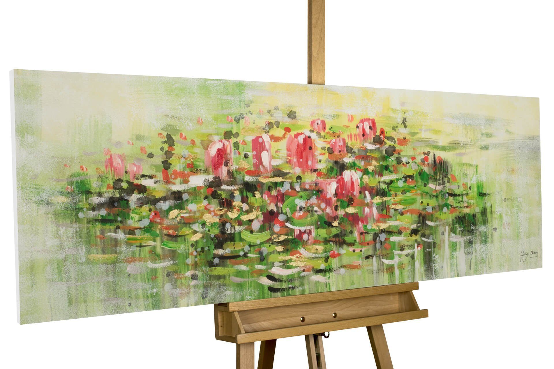 KUNSTLOFT Gemälde Water Lily Wishes 150x50 cm, Leinwandbild 100% HANDGEMALT Wandbild Wohnzimmer