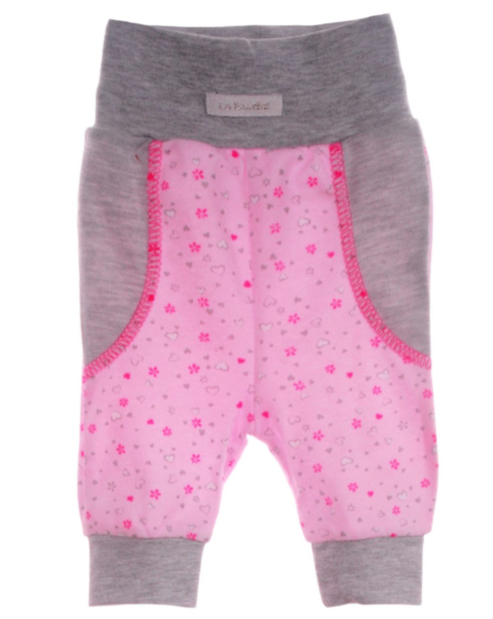 Schlupfhose Baby Hose in Rosa grau mit Blumen