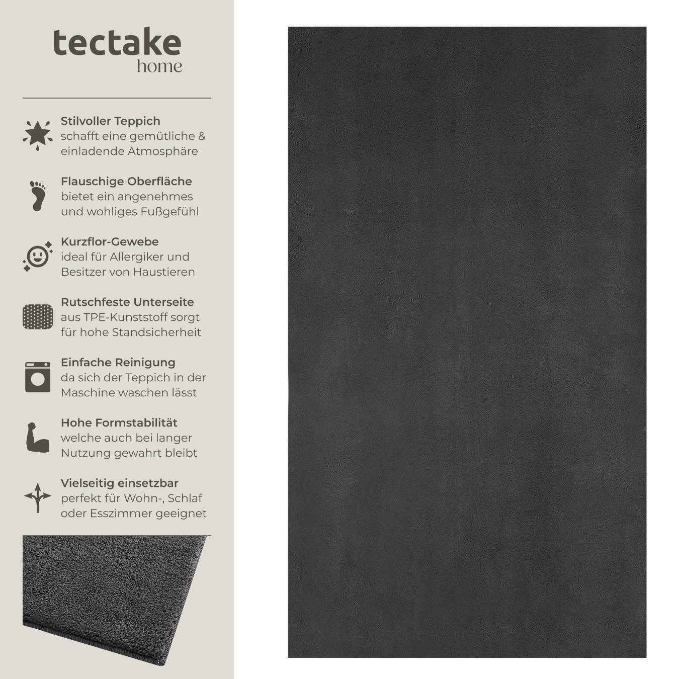 tectake Teppich Kurzflorteppich Soft Zone verschiedene Größen und Farben, R günstig online kaufen