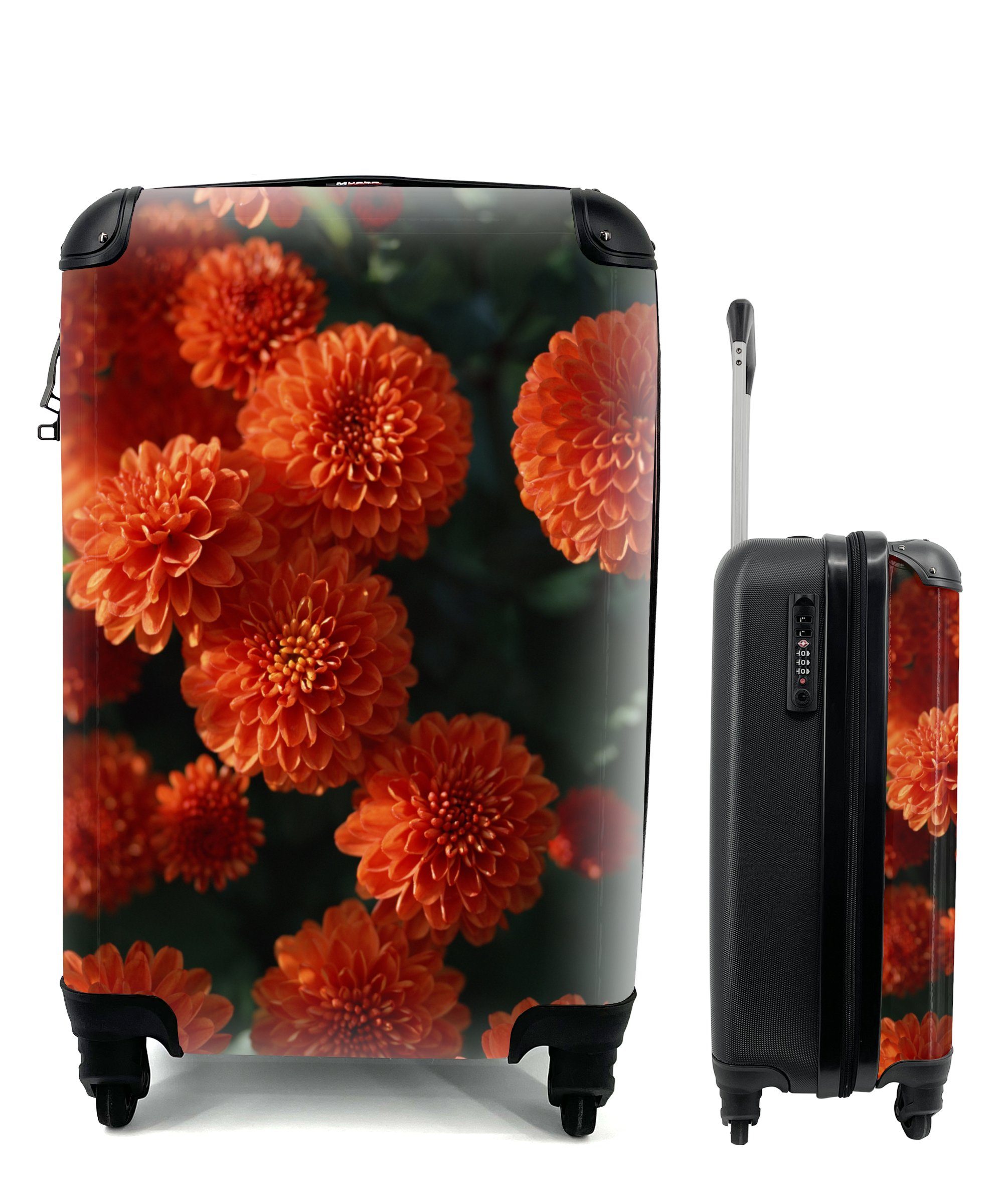 rollen, Rollen, Reisetasche Ferien, Trolley, mit Reisekoffer Handgepäckkoffer für orange, 4 MuchoWow Handgepäck Chrysanthemen