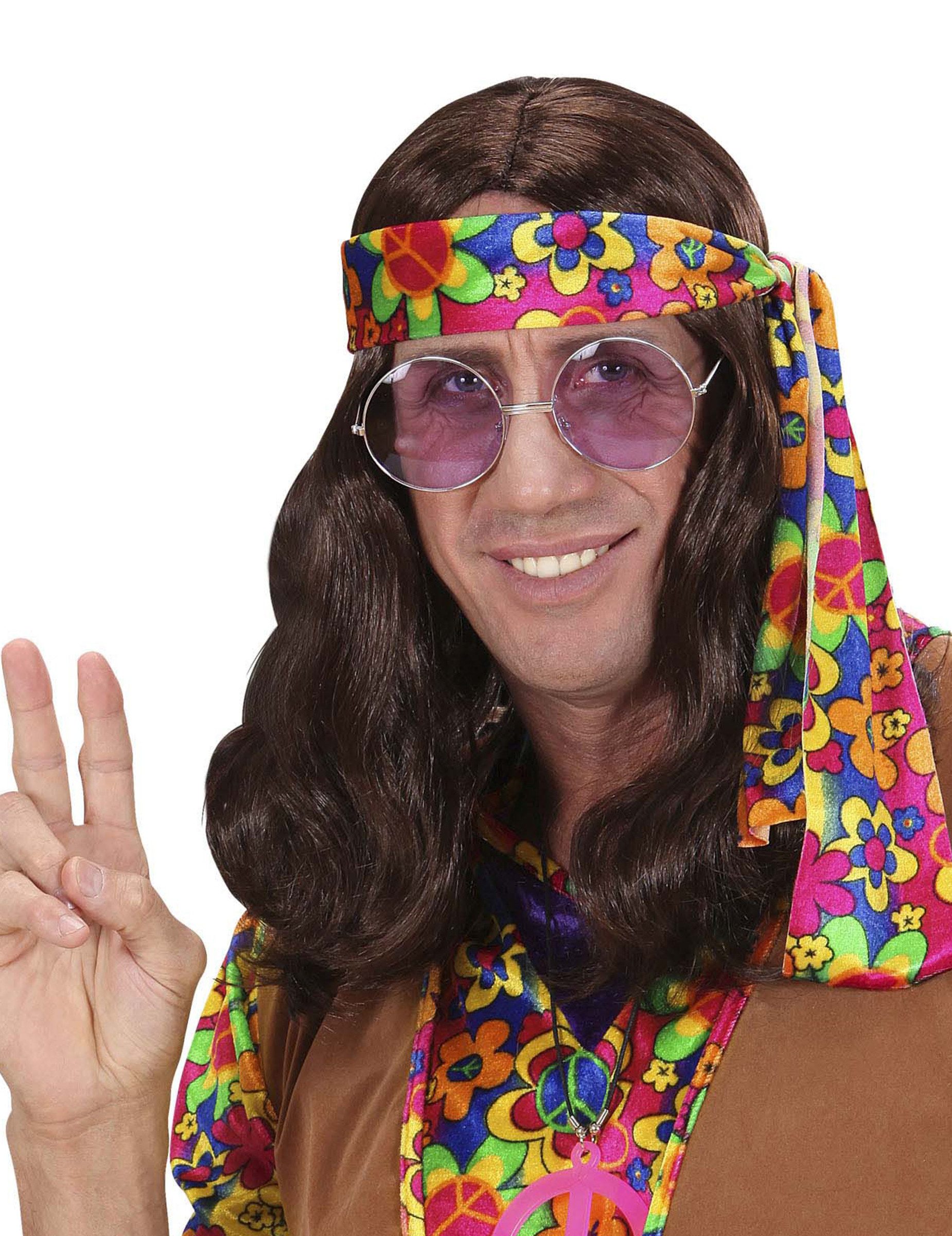 Kostüm Hippie Perücke Schulterlang Kostümzubehör braun