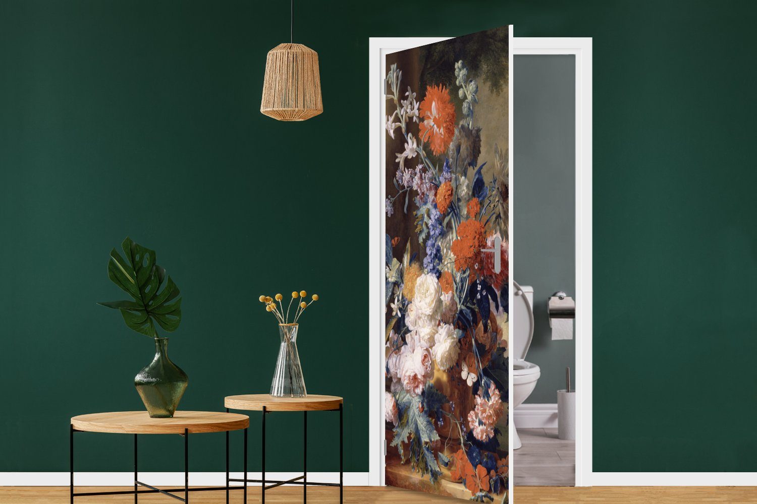 MuchoWow Türtapete Stilleben mit Blumen - Türaufkleber, Fototapete 75x205 Alte Tür, Meister, St), für bedruckt, cm (1 - Malerei Matt