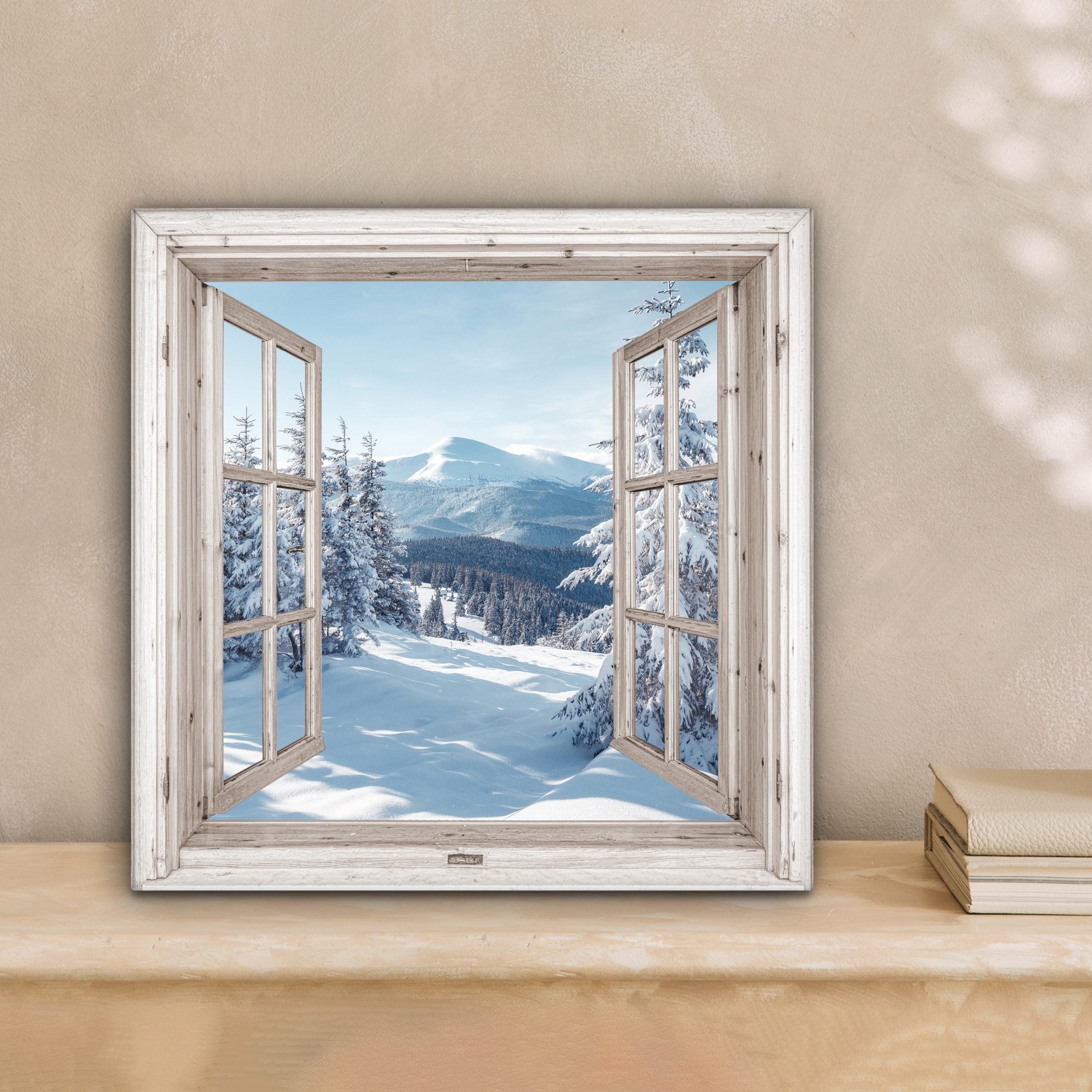 OneMillionCanvasses® Leinwandbild Fenster - Winter - Landschaft - Natur - B günstig online kaufen
