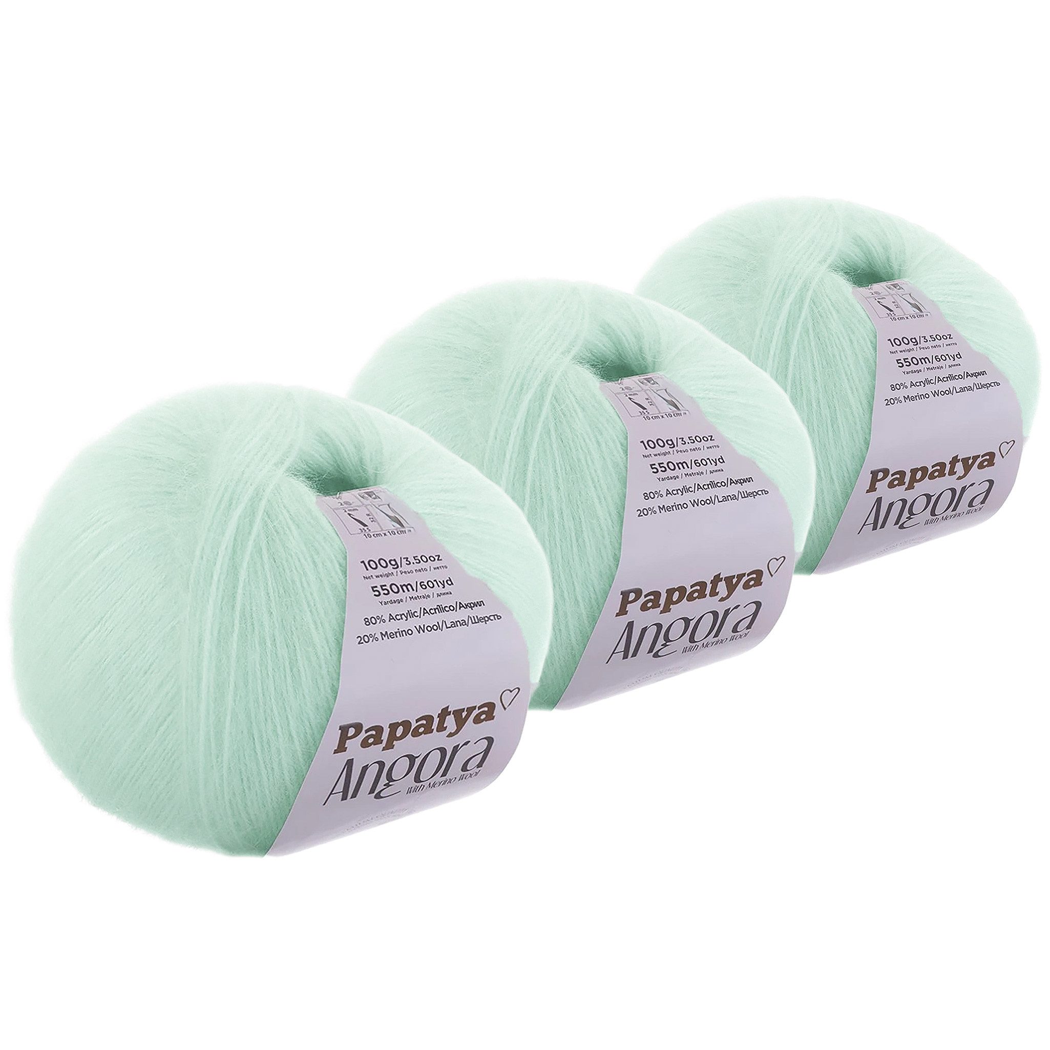 Papatya 3x100g Wolle Papatya Style Strickgarn Häkelgarn Häkelwolle, 1650 m (Sparpaket (3 Knäuel je 100g), 3-St), mintgrün