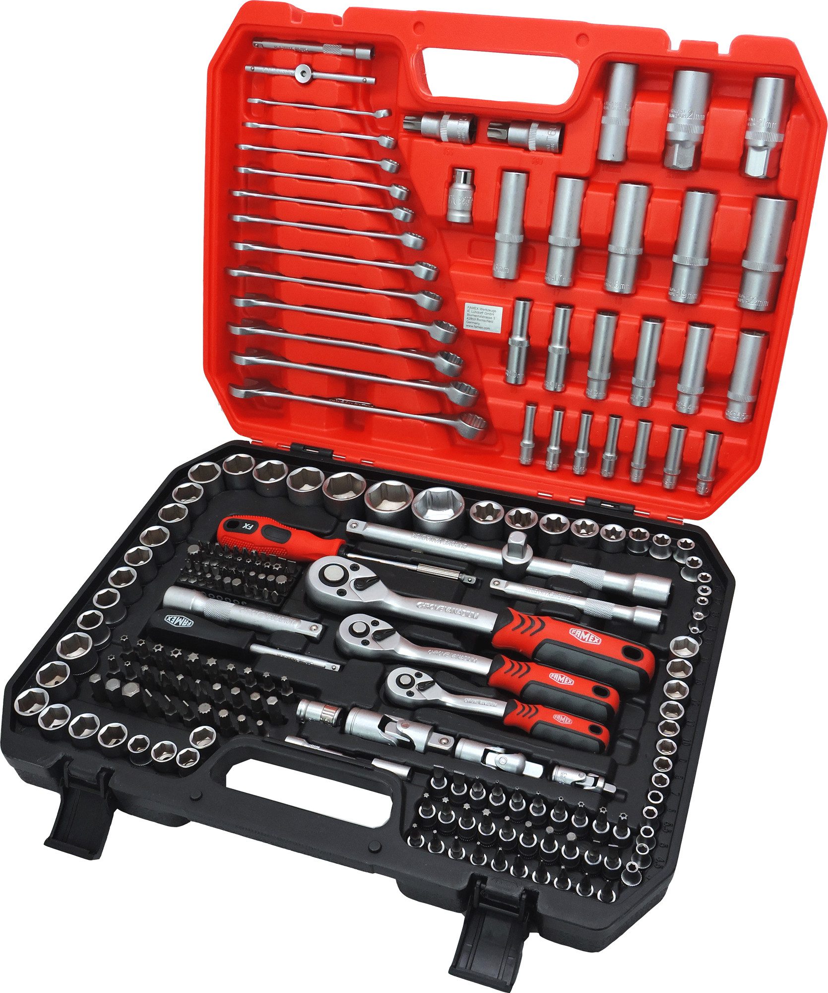 FAMEX Werkzeugset 419-51 Profi Werkzeugkasten, (Werkzeugkiste, abschließbar, 369-tlg), PROFESSIONAL, Kapazität 30 kg, viel Platz