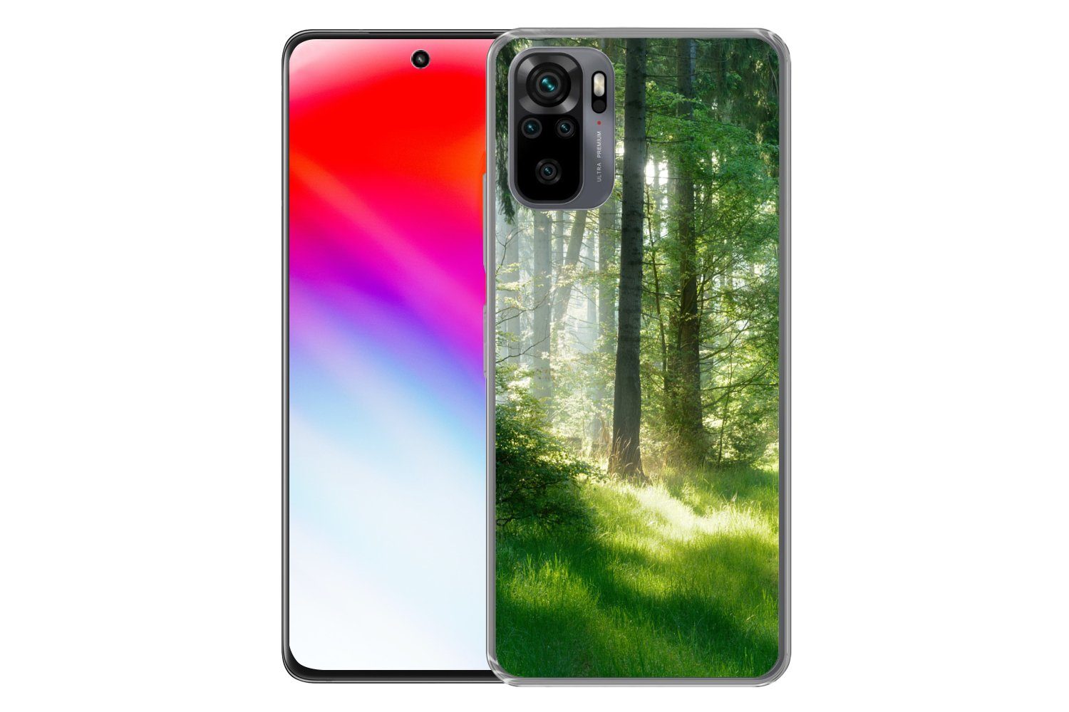 MuchoWow Handyhülle für Xiaomi Redmi Note 10S Natur - Bäume - Wald - Grün - Sonne - Gras -, Phone Case, Silikon, Schutzhülle Dünn