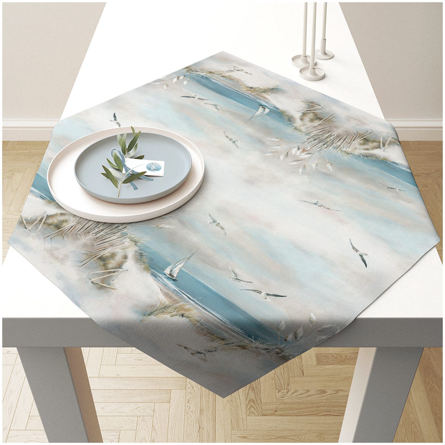 Ambiente® Tischläufer Sailing at sea (1-tlg, 1-teilig), quadratische Tischdecke Mitteldecke ca.90x90cm Baumwolle