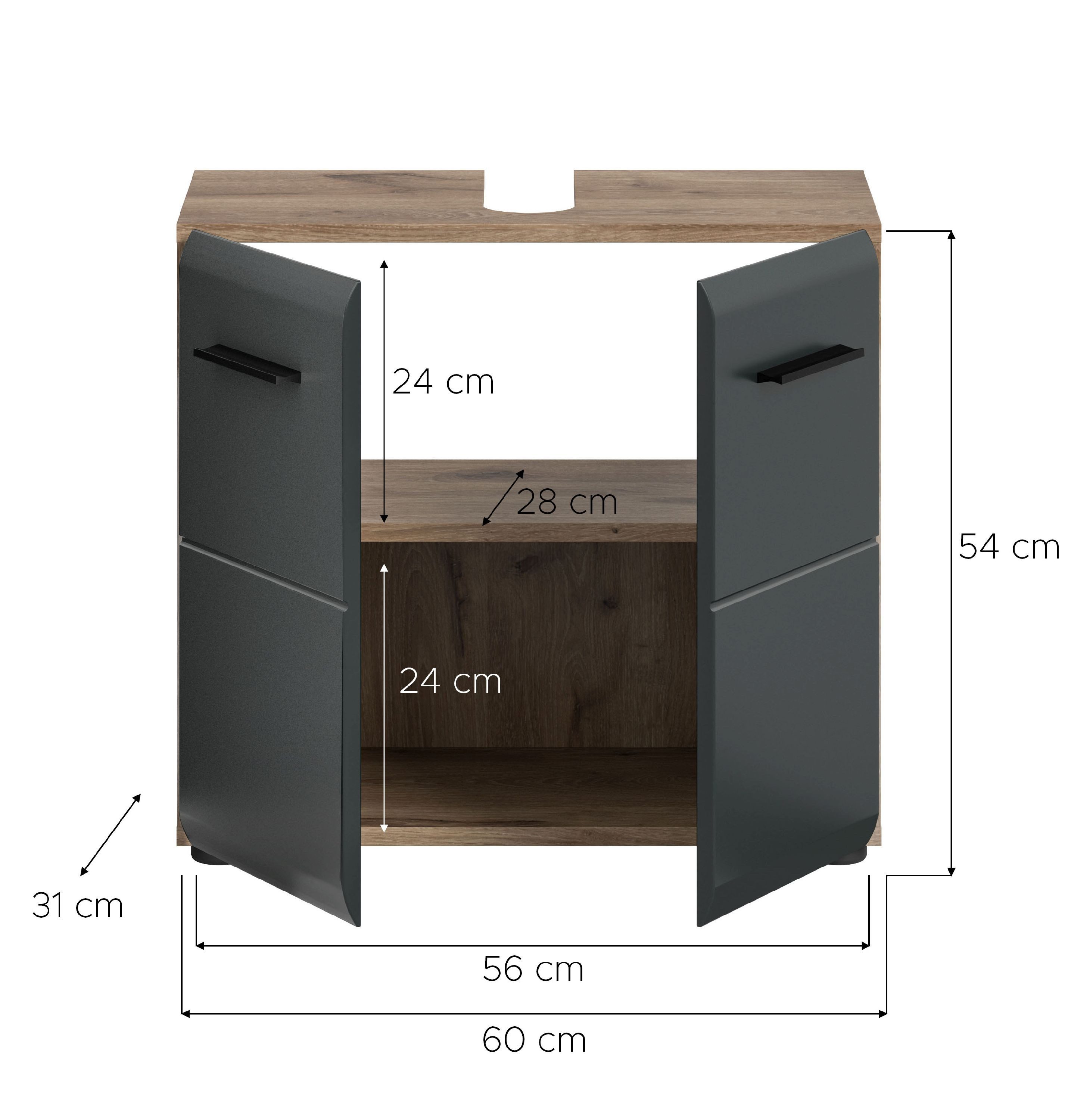 xonox.home Waschbeckenunterschrank Nox Oak Nachbildung Melamin beschichtet modern 60x54x30 cm – Bild 4 von 5