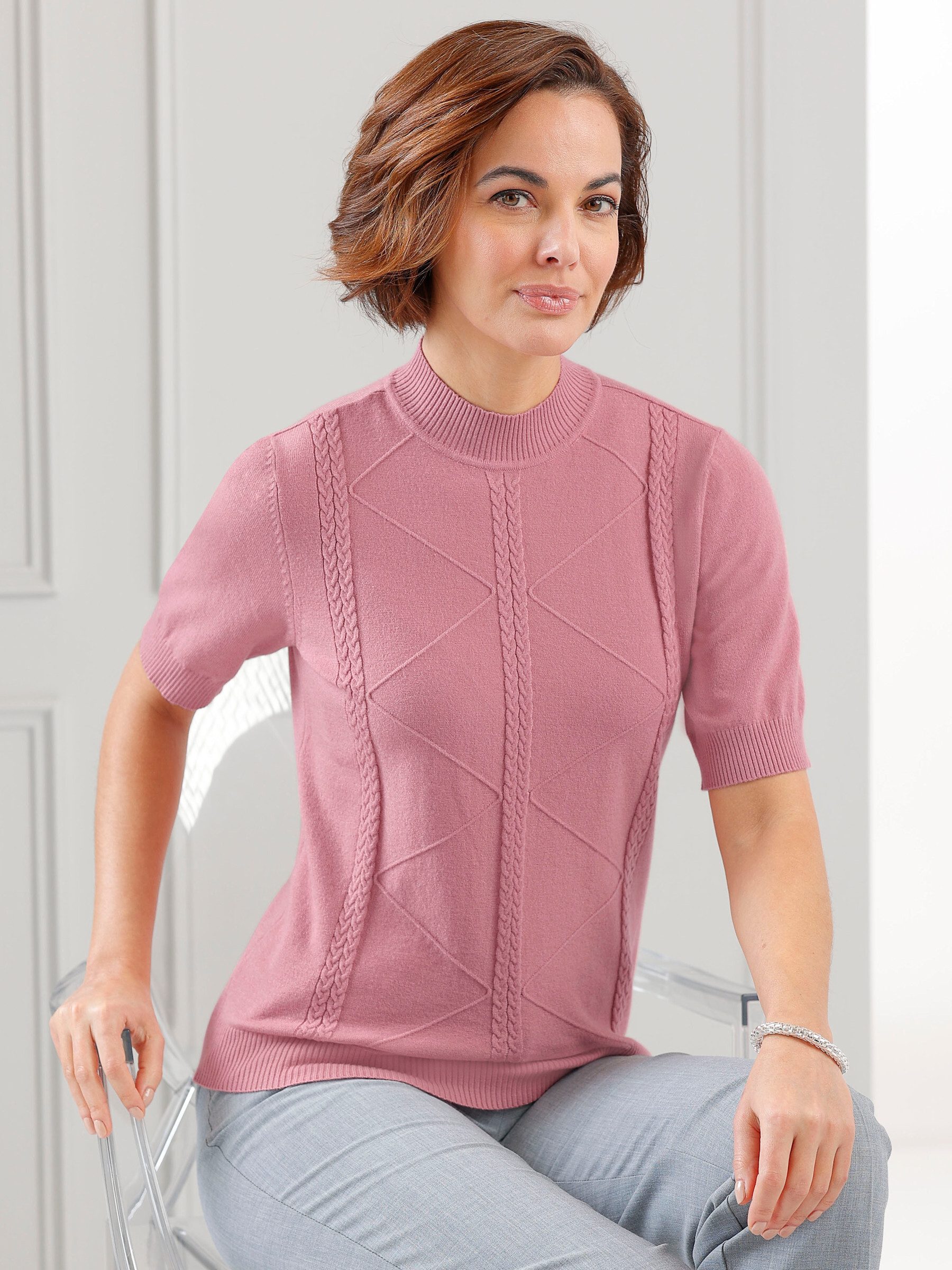 Witt Strickpullover Pullover Kurzarm Zopfmuster