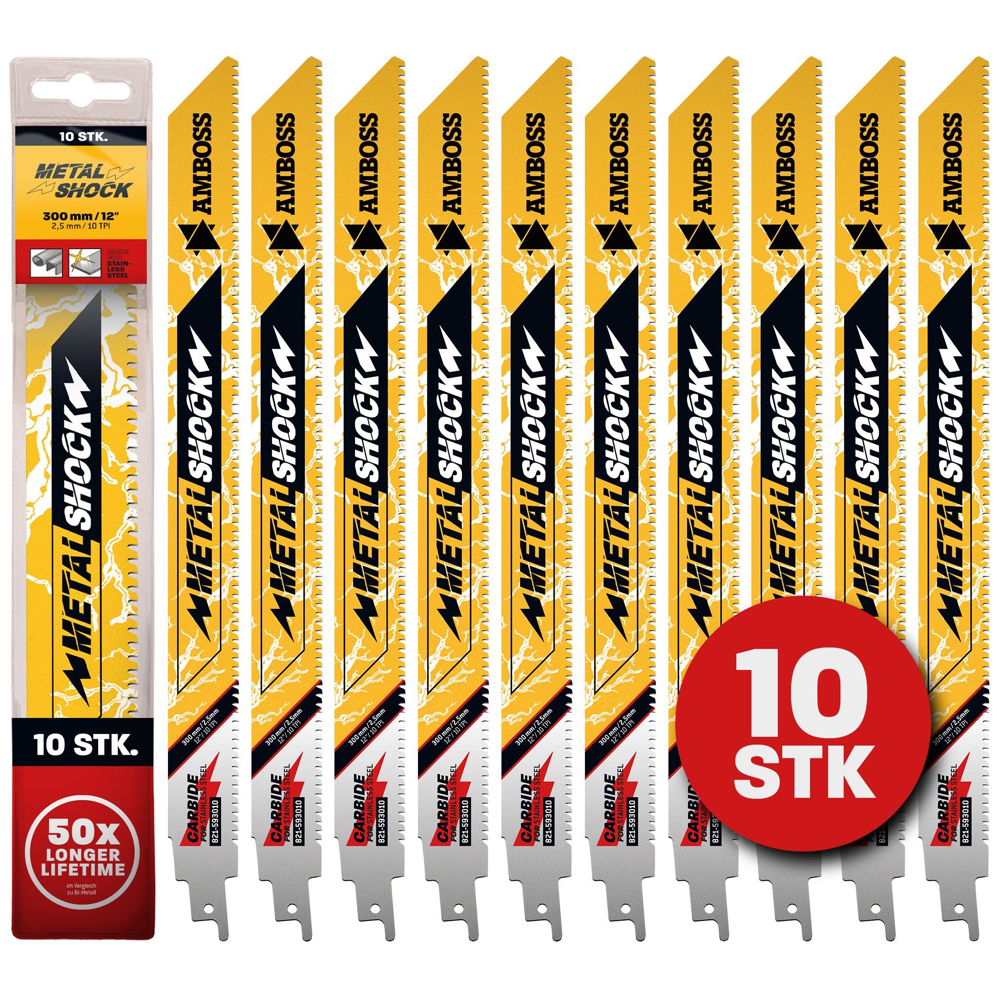 Amboss Werkzeuge Säbelsägeblatt 10x Amboss Metal Shock Säbelsägeblatt Länge 300 mm