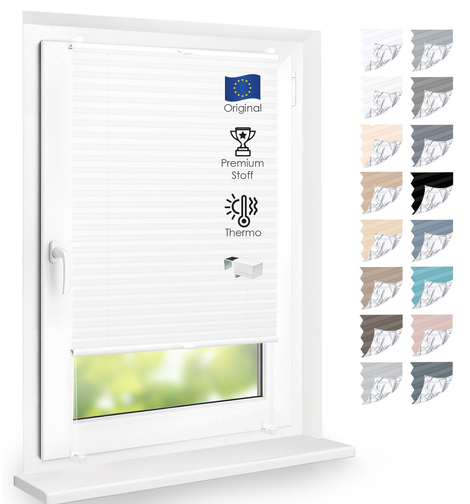 DomDeco Plissee Premium Thermo Plissee ohne Bohren, Sichtschutz, lichtdurchlässig, blickdicht, Klemmfix, Thermo-Wärmeschutz, verdunkelnd, blickdicht, Stufenlos