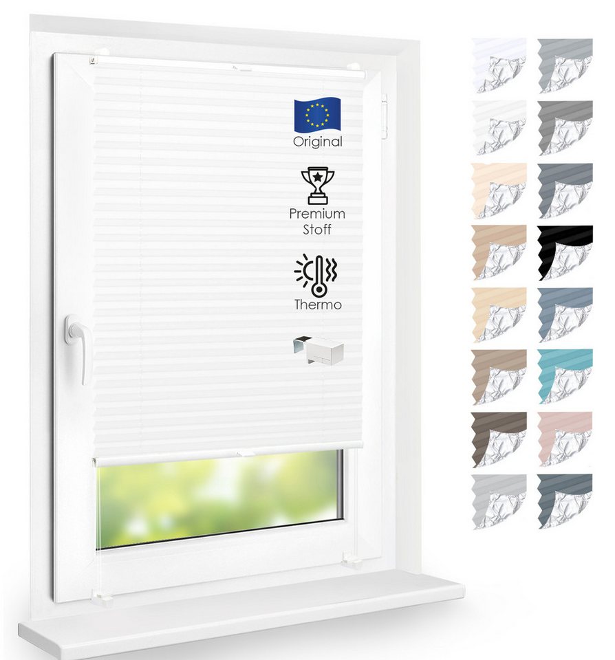 DomDeco Plissee Premium Thermo Plissee ohne Bohren, Sichtschutz, lichtdurchlässig, blickdicht, Klemmfix, Thermo-Wärmeschutz, verdunkelnd, blickdicht, Stufenlos