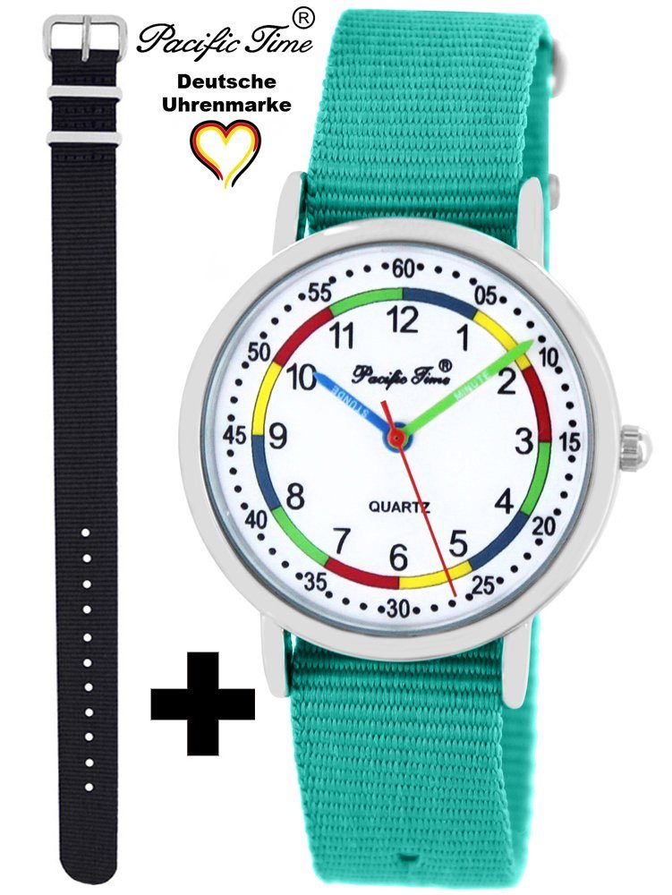 Quarzuhr und Design türkis Kinder schwarz Wechselarmband, - Gratis Set First Versand Lernuhr Pacific und Armbanduhr Mix Time Match