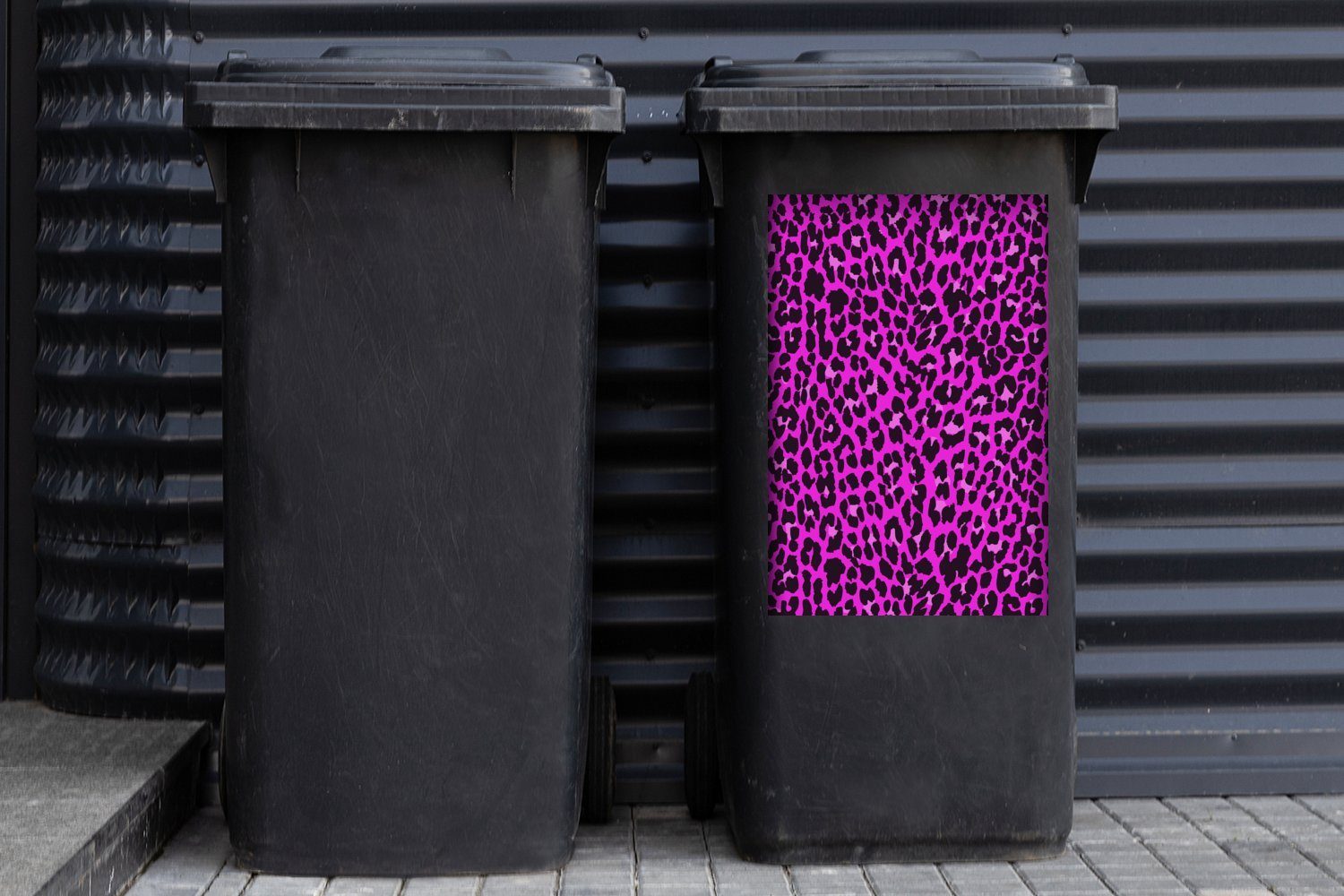 Wandsticker Mülltonne, (1 Leopard Pelz Mülleimer-aufkleber, - Rosa Abfalbehälter St), Sticker, Container, - MuchoWow