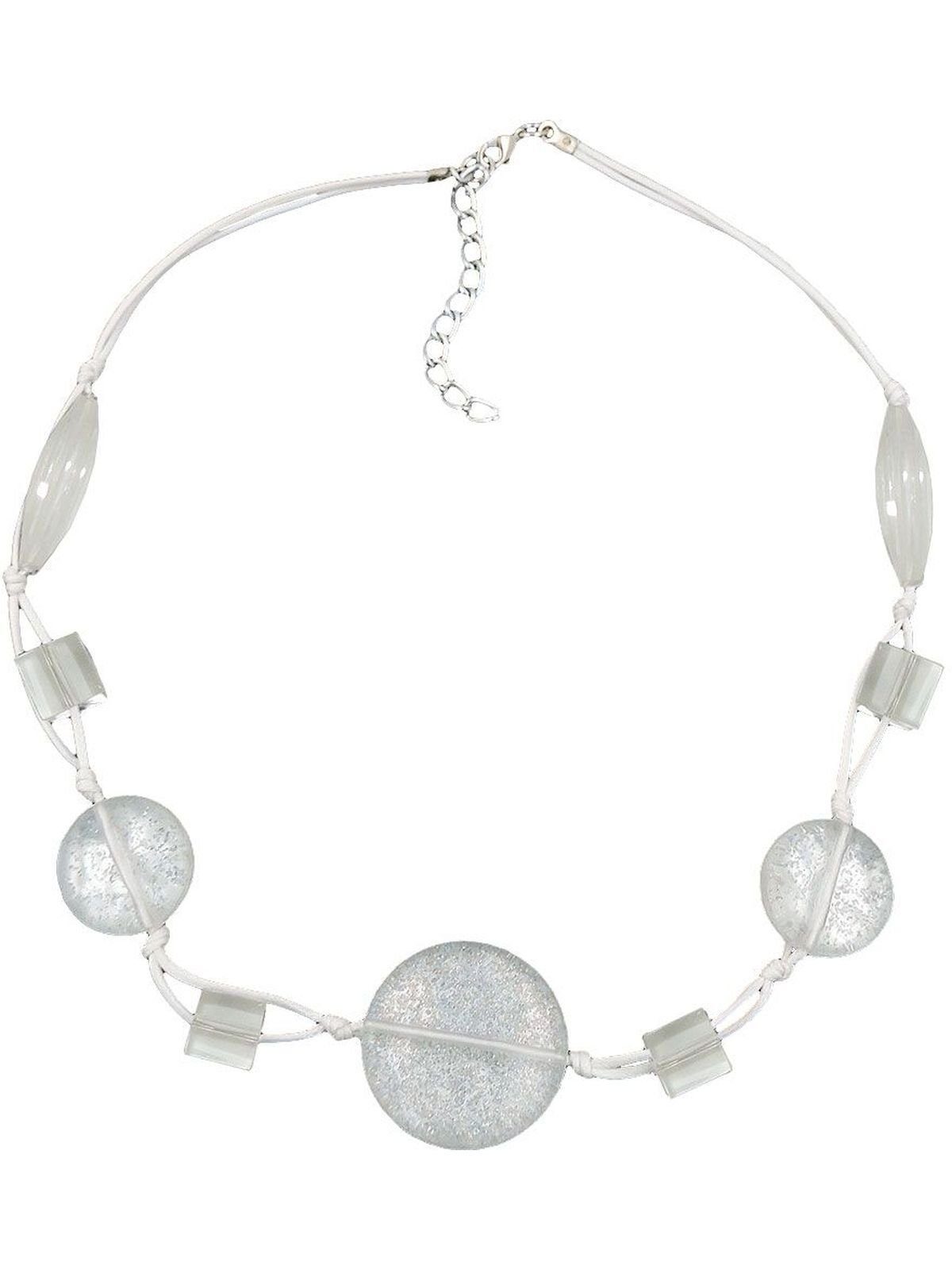 Gallay Perlenkette 3x Scheibe Kunststoffperlen weiß-transparent-flitter Kordel weiß 45cm (1-tlg)