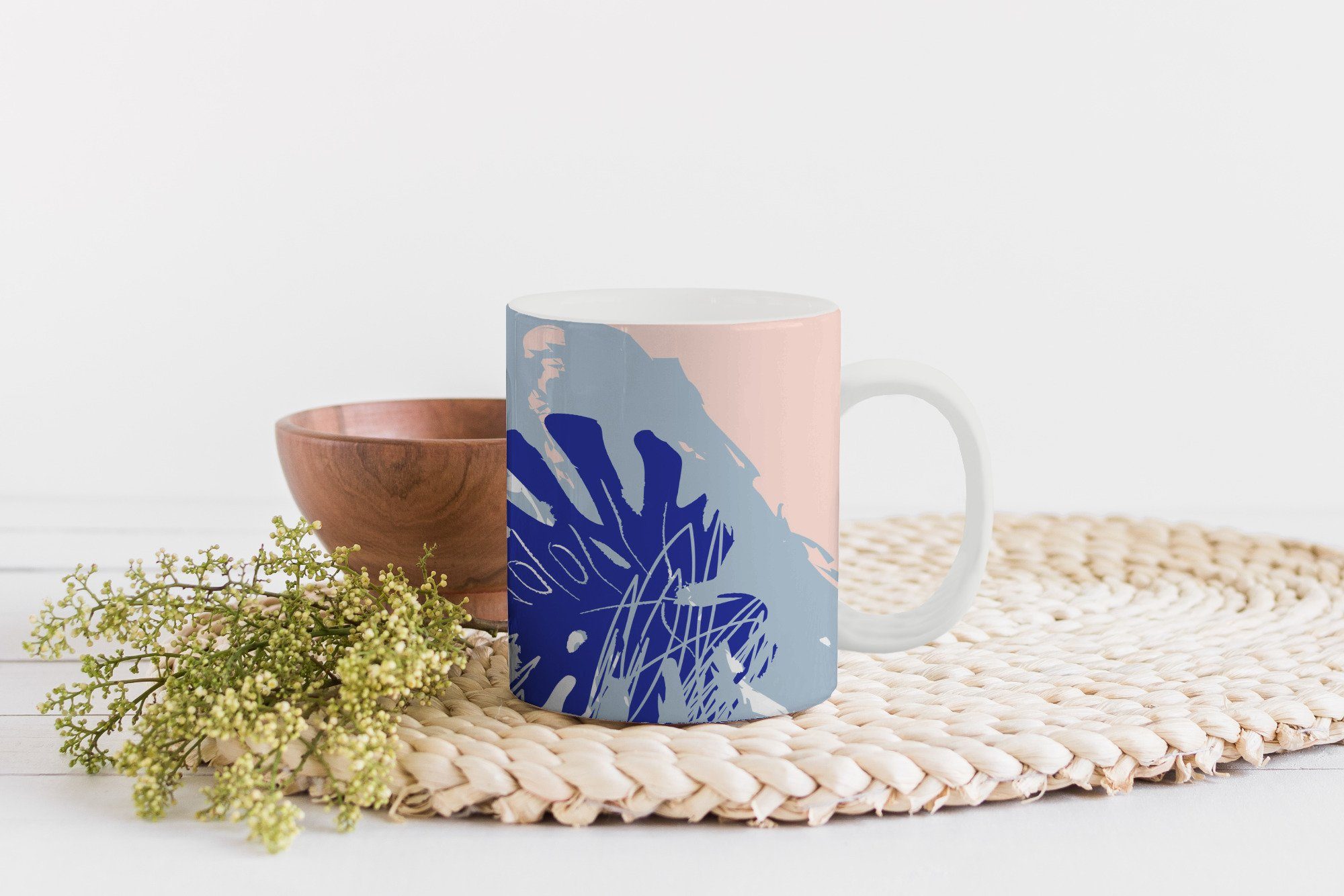 Keramik, Geschenk - Becher, Kaffeetassen, Tasse Rosa, Weiß - Sommer MuchoWow Blau Teetasse, - Teetasse,