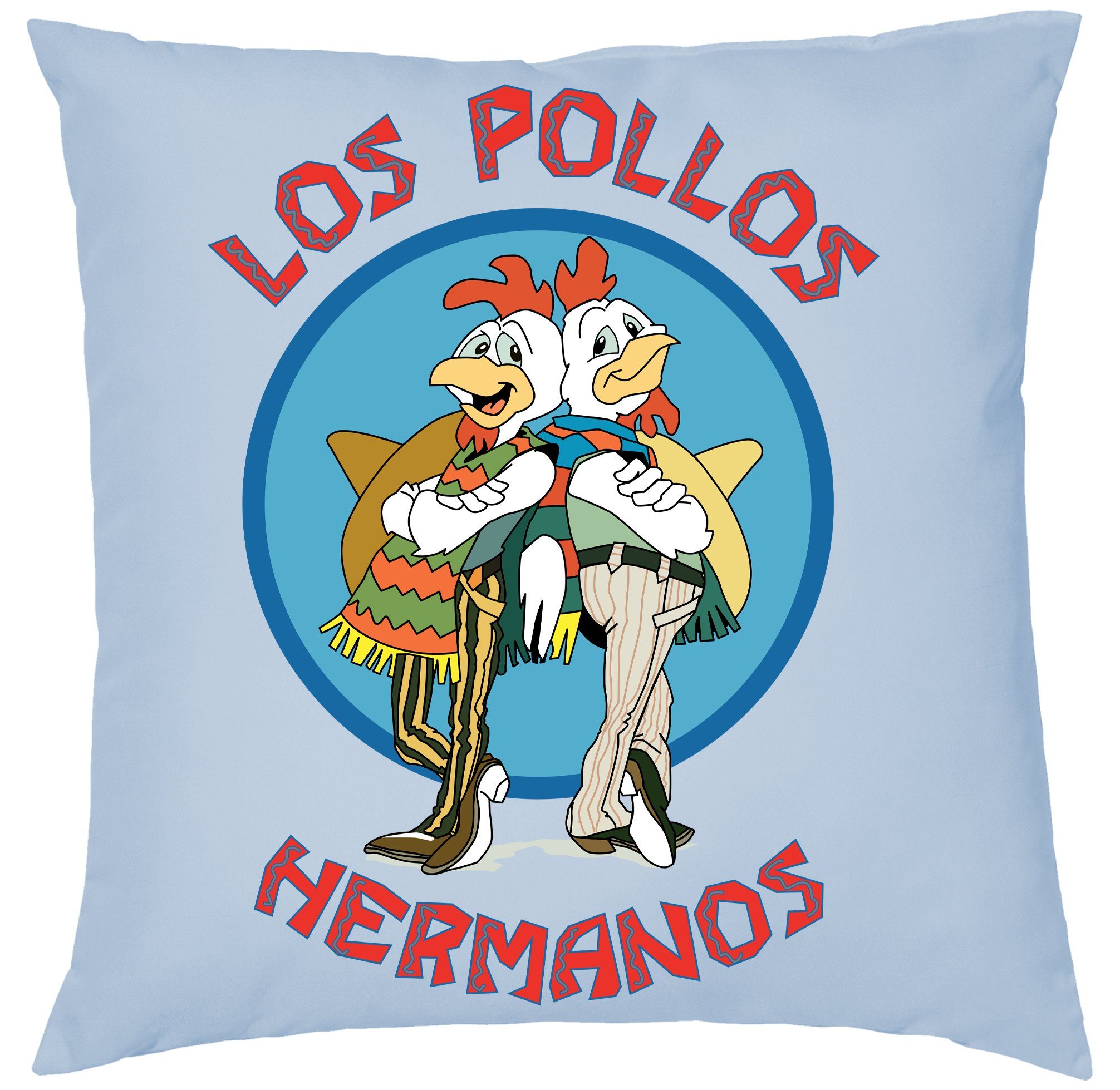 Blondie & Brownie Dekokissen Hermanos Los Pollos Better Braking Chicken Kissen mit Füllung Hellblau
