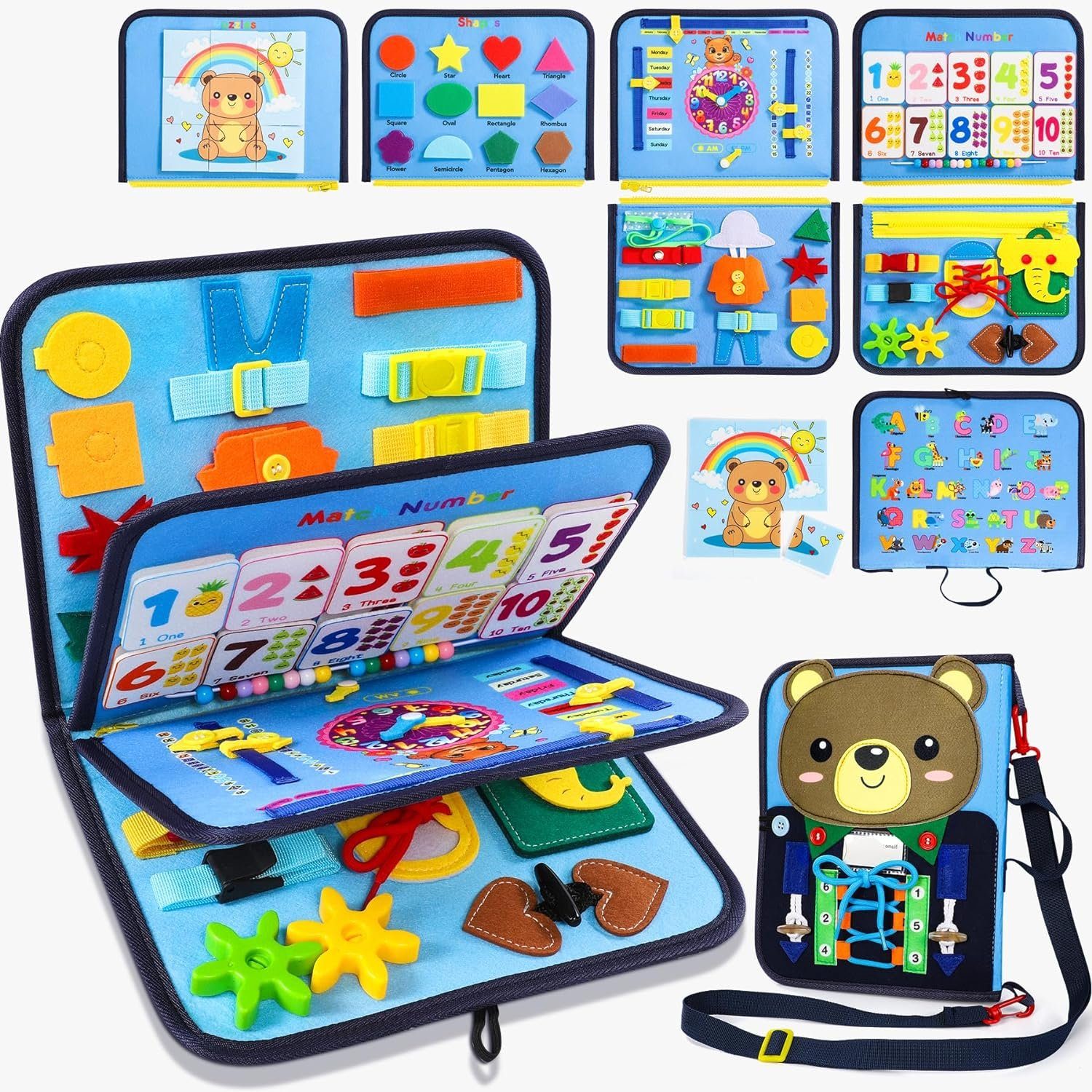 LENBEST Lernspielzeug 8 in 1 Busy Board - Spielzeug ab 2 3 4 Jahre  (Kleinkinder Kinderspielzeug Motorikspielzeug, 1-St., Montessori Spielzeug  ab 1 Jahr), Lernspielzeug Activity Board - Geschenk Junge Mädchen
