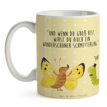 Mr. & Mrs. Panda Tasse Raupe Schmetterling - Gelb Pastell - Geschenk, Kokon, Gute Laune, Tas, Keramik, Exklusive Motive