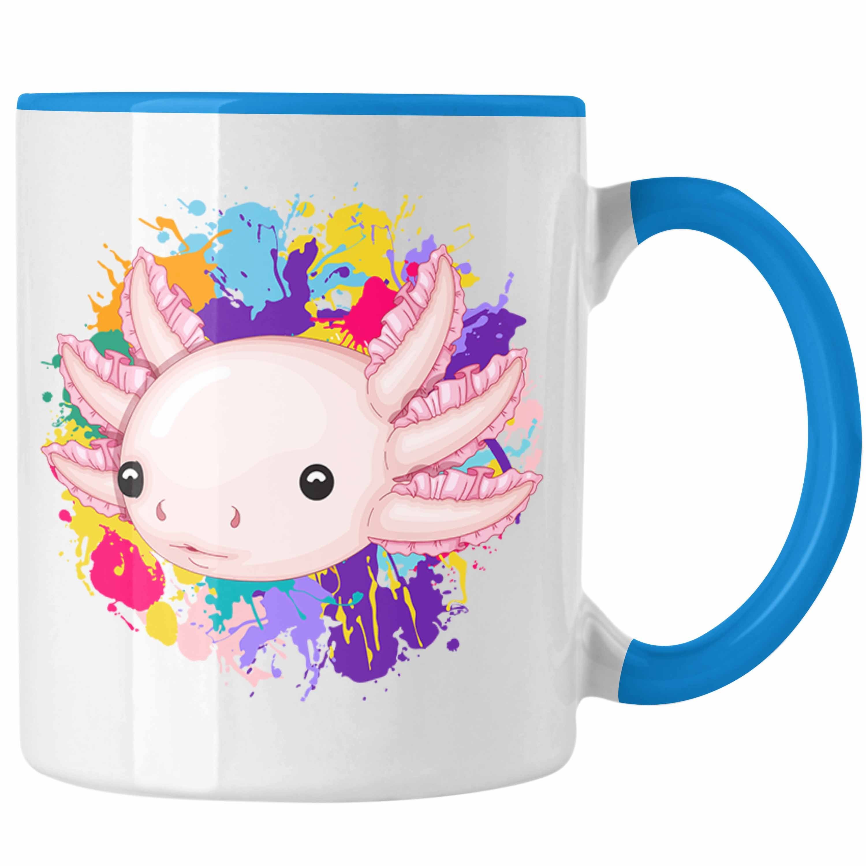 Trendation Tasse Axolotl Tasse Geschenk Schwanzlurch Gamer Geschenkidee für Schwanz-Lur Blau