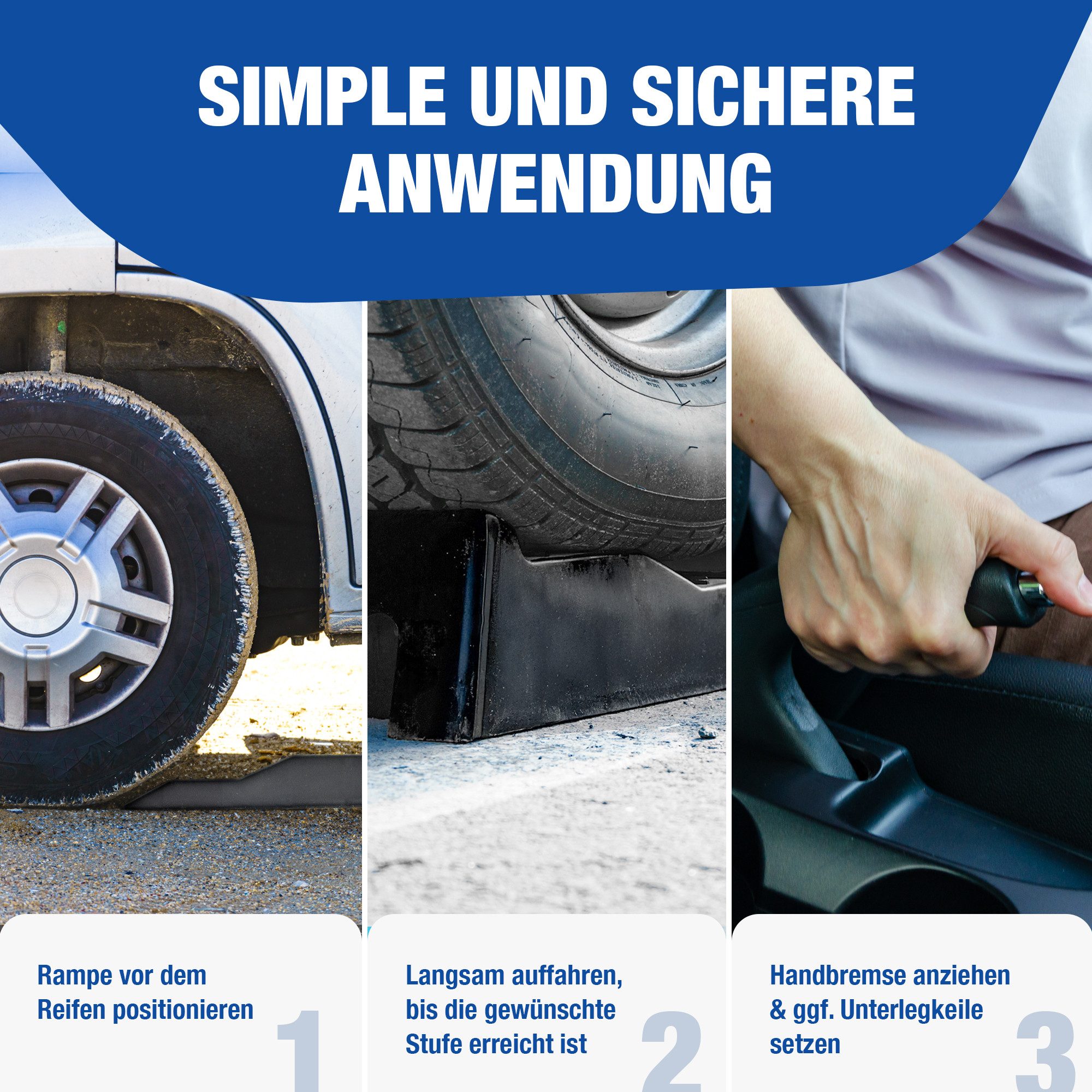 NTG Nutzfahrzeug Technik GmbH Auffahrrampe Auffahrkeile (2er Set) 3 stufig bis 3000 kg pro Set Camper Wohnmobil