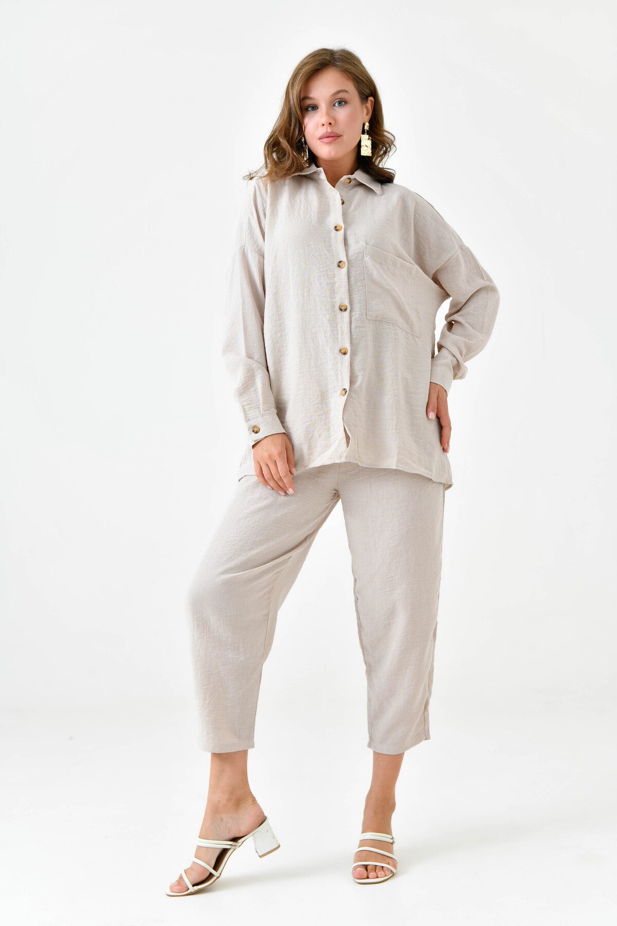 WOMAN VISION Blusentop Zweiteiliges Oversize-Set aus Hemd und Hose mit einer Tasche