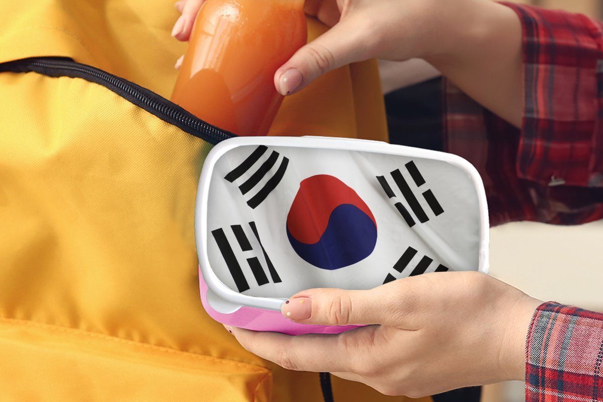 Mädchen, Lunchbox Kunststoff Nahaufnahme rosa Flagge Kinder, MuchoWow Brotbox für Brotdose von Südkorea, der Erwachsene, (2-tlg), Kunststoff, Snackbox,