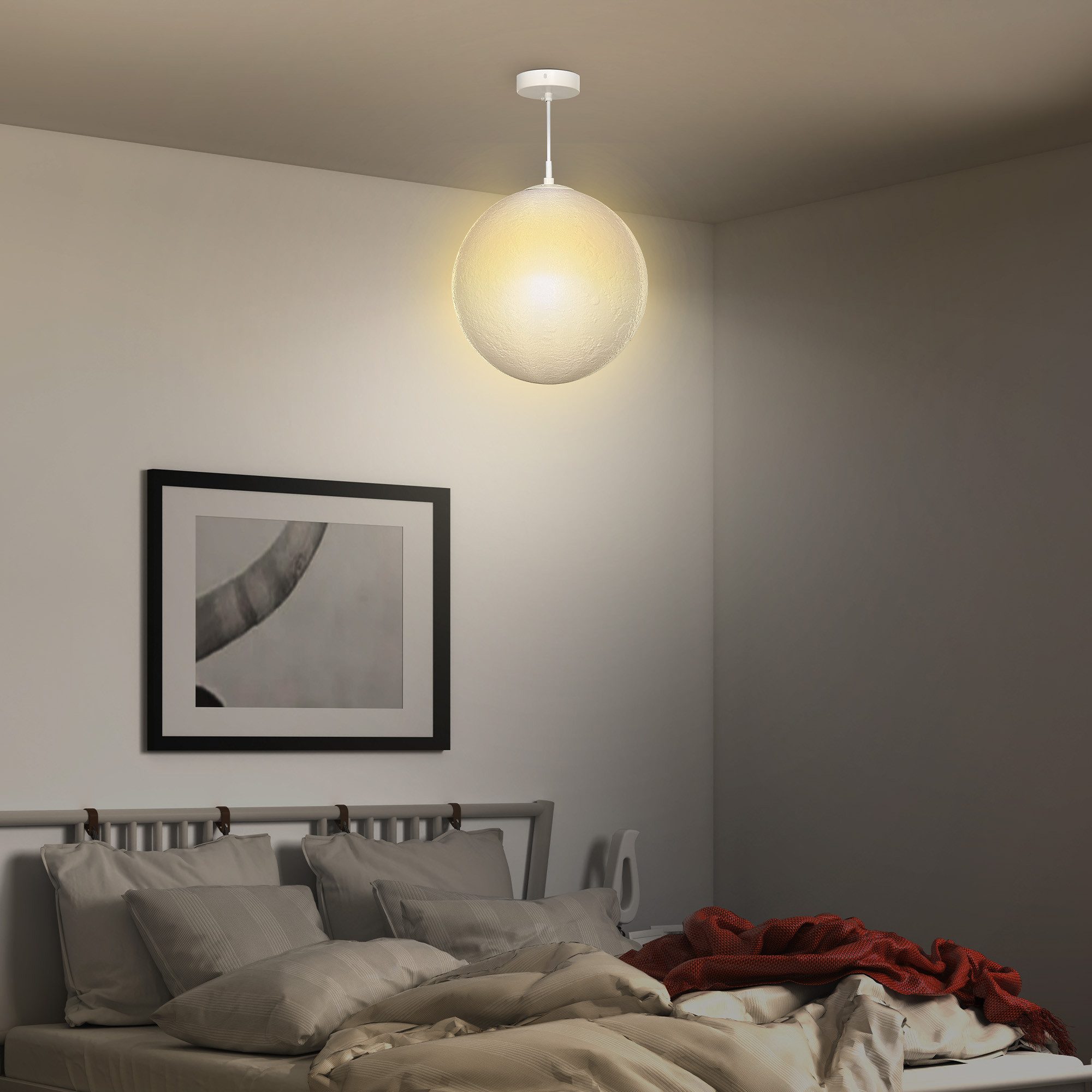 HOMCOM Pendelleuchte 3D Mondlampe mit APP Steuerung, Intelligente LED-Glühbirne, Deckenlampe mit CCT und RGB Farbwechsel