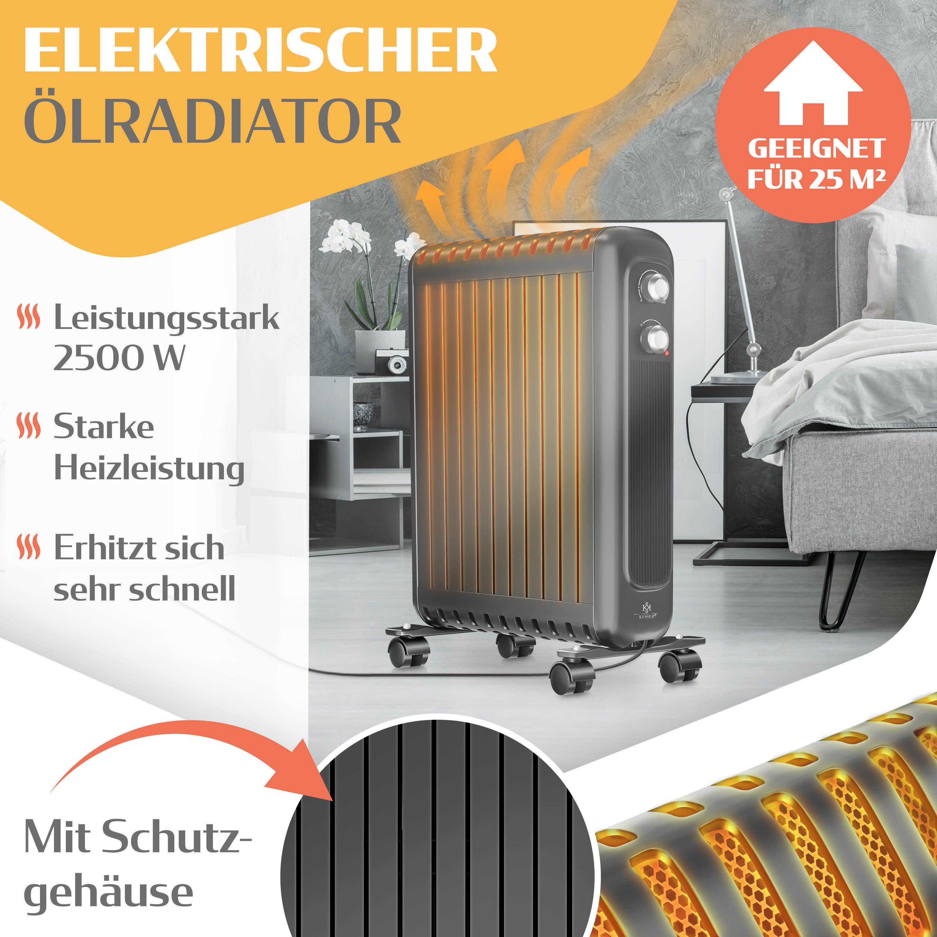 KESSER Ölradiator Elektroheizung ölgefüllt mit Thermostat, 3 Heizstufen & 3 günstig online kaufen