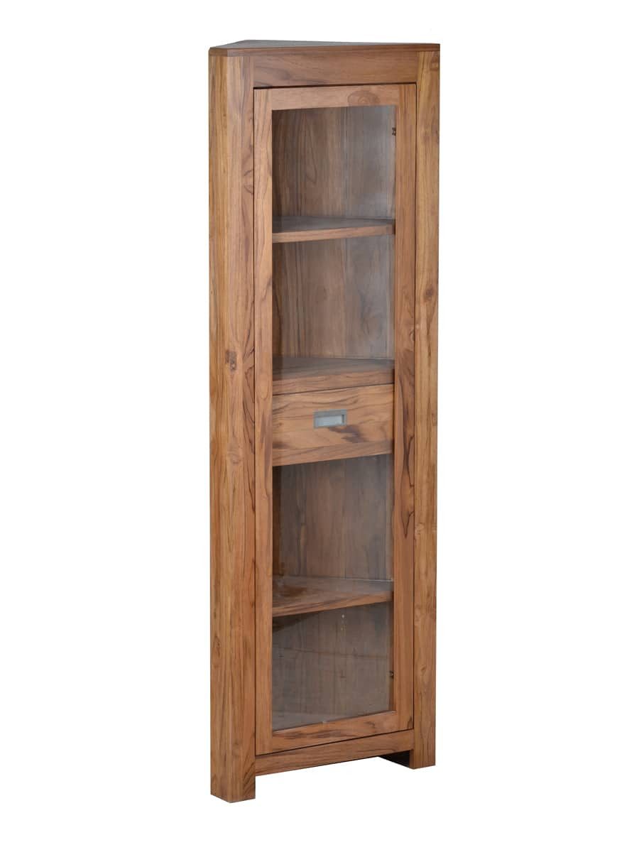 MiaMöbel Eckvitrine Masala aus massivem Teakholz Braun