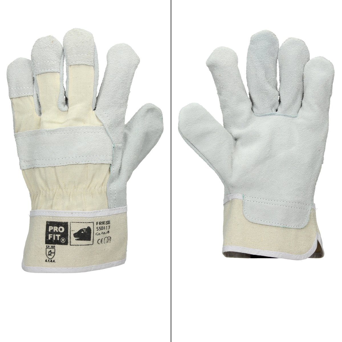 ECD Germany Arbeitshandschuh-Set Pro-Fit® Rindspaltleder-Handschuhe Schutzhandschuhe Gartenhandschuhe 36 Paar Größe 9 / L Natur Canvas-Stulpe Leder