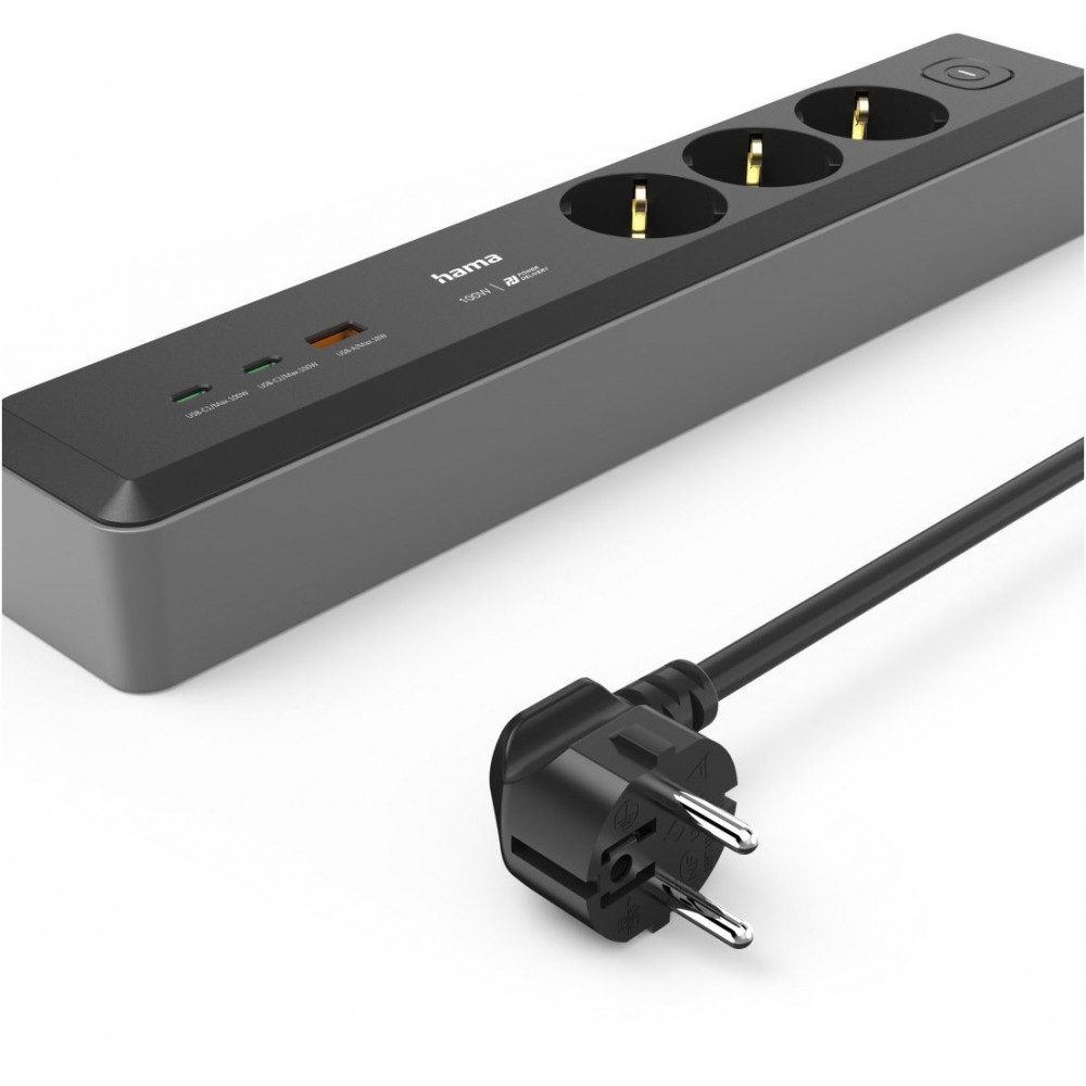 Hama Hama 3fach Steckdosenleiste USB-C/A grau/schwarz Audio- & Video-Adapter Steckdosen