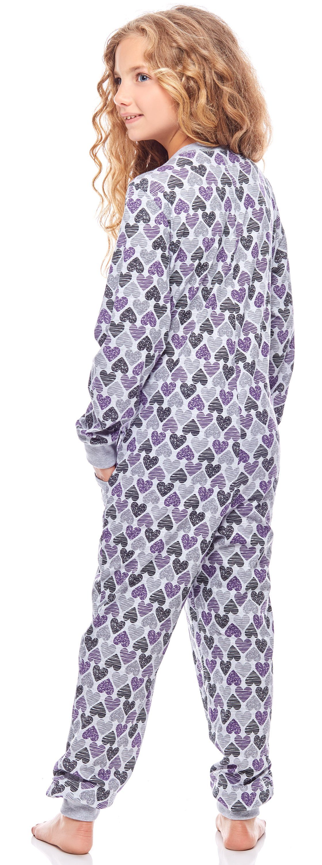 Merry Style Schlafanzug Mädchen Schlafanzug MS10-186 Jumpsuit Violett Herzen Melange