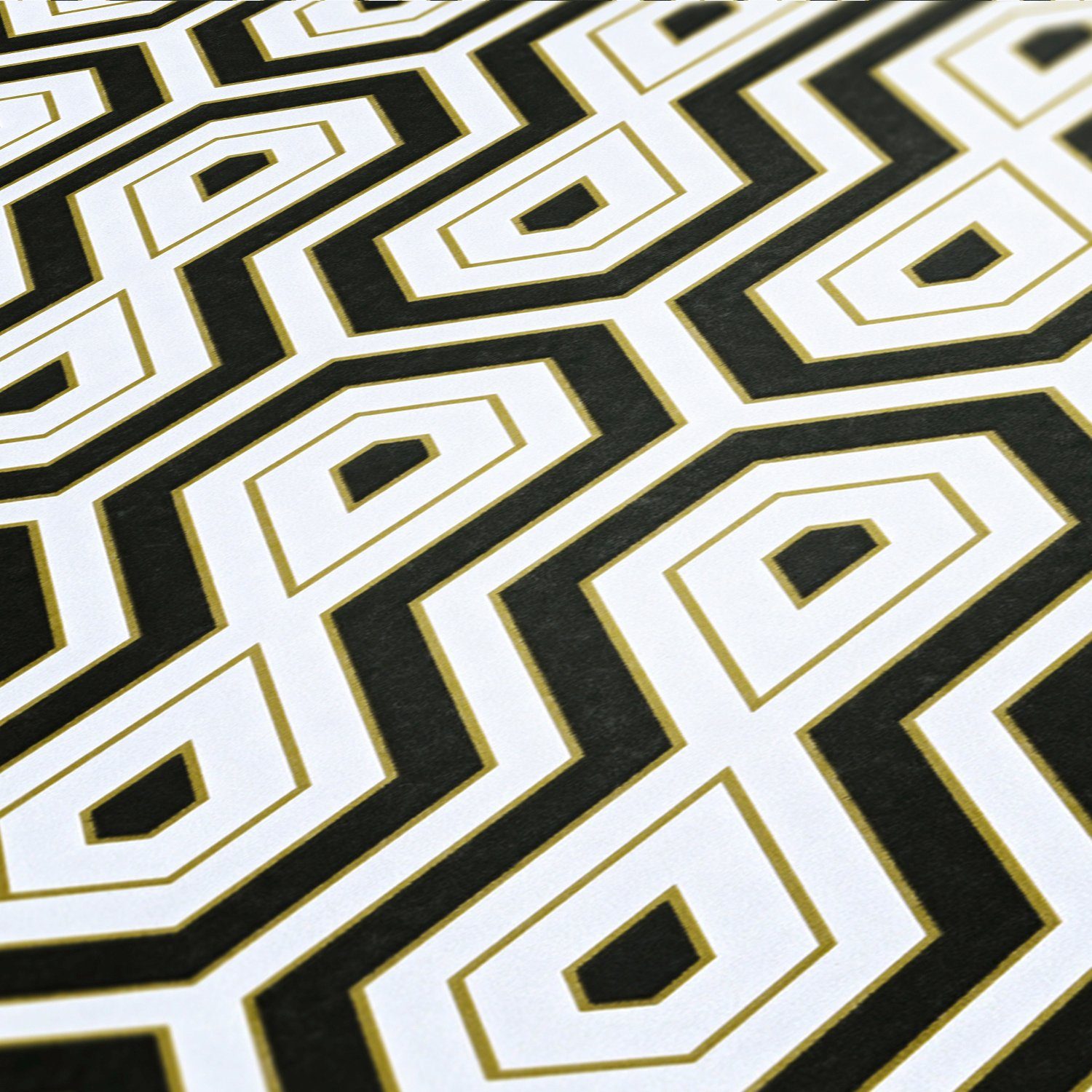 goldfarben/schwarz/weiß Paper Chic, grafisch, geometrisch, Création Retro, Architects A.S. Vintage glatt, Jungle Retro Tapete Geometrische Vliestapete