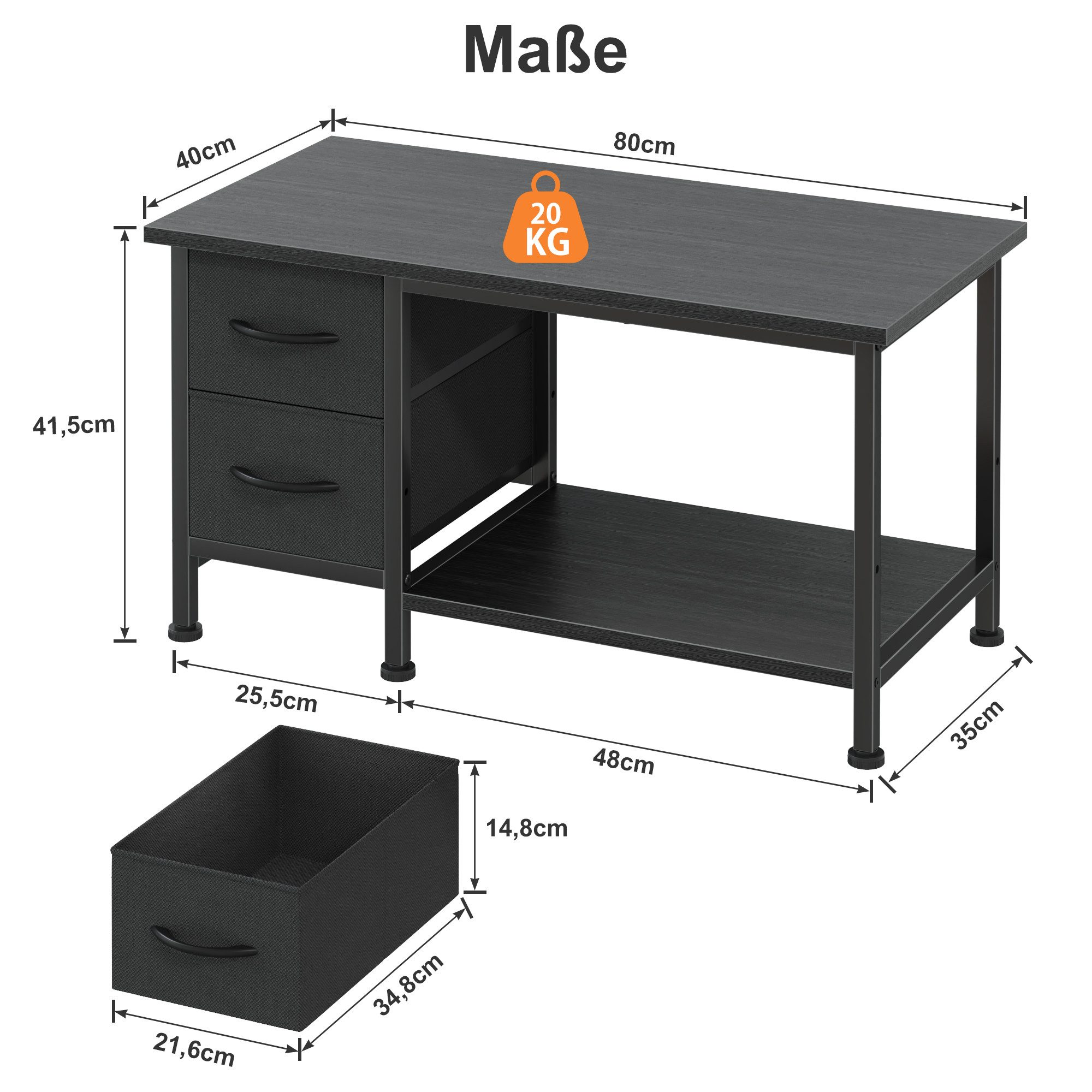 OYRREU Couchtisch Wohnzimmer/Schlafzimmer, 80x40x42cm, 2 Stoffschubladen, OTTO'S CHOICE (Ablagetisch 1-St., Beistelltisch mit 2 Vollauszug-Schubladen), modernes/platzsparendes Design, Konsolentisch, vielseitig einsetzbar