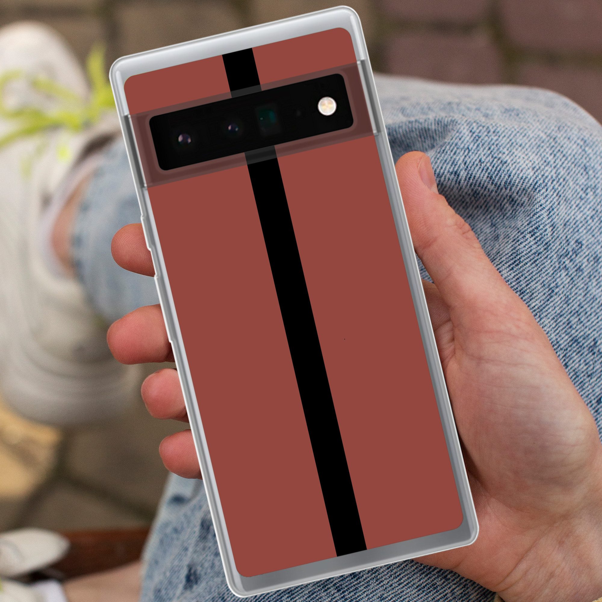 MuchoWow Handyhülle für Google Pixel 6 Pro Rot - Schwarz - Gestreift - Minimalistisch, Handy Case, Silikon, Bumper Case Dünn