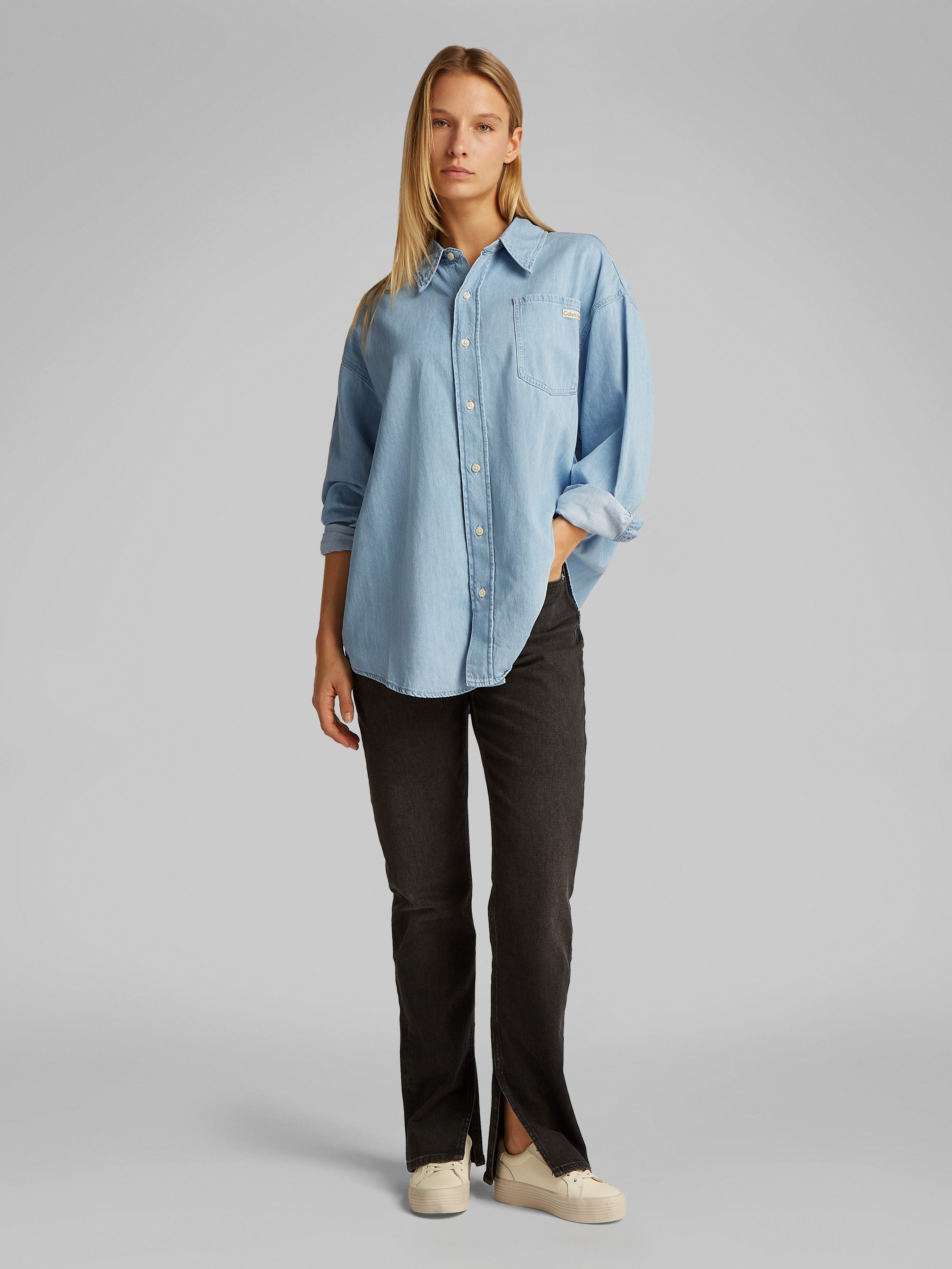 Calvin Klein Jeans Jeansbluse OVERSIZED LS DENIM SHIRT mit Logostickerei