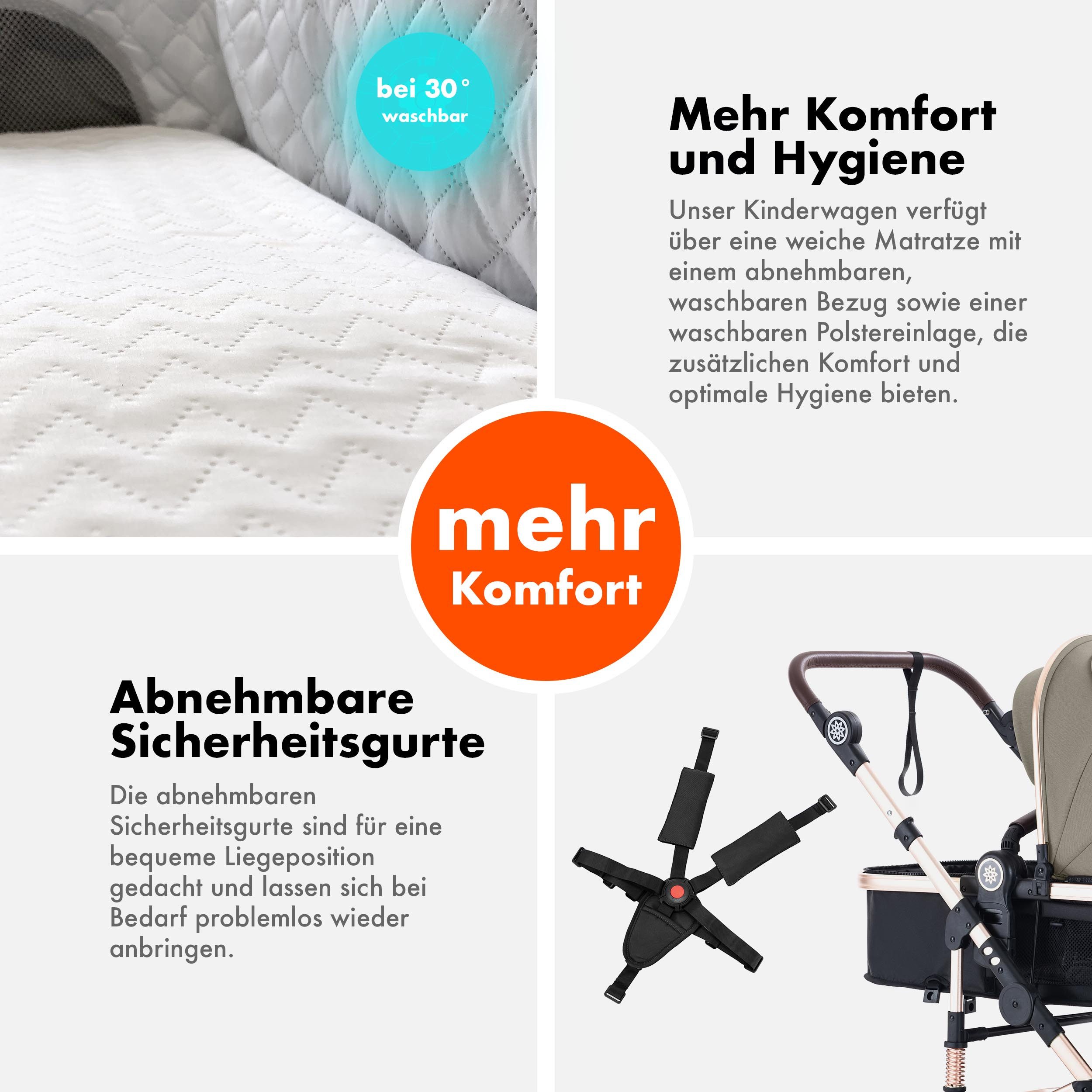Daliya® Kombi-Kinderwagen NEOMOVE 3in1 Kinderwagen mit i-Size Babyschale & Buggy, (Reise-Set, 10-tlg), Kinderwagen mit i-Size Babyschale, Alu-Rahmen, Großer Einkaufskorb
