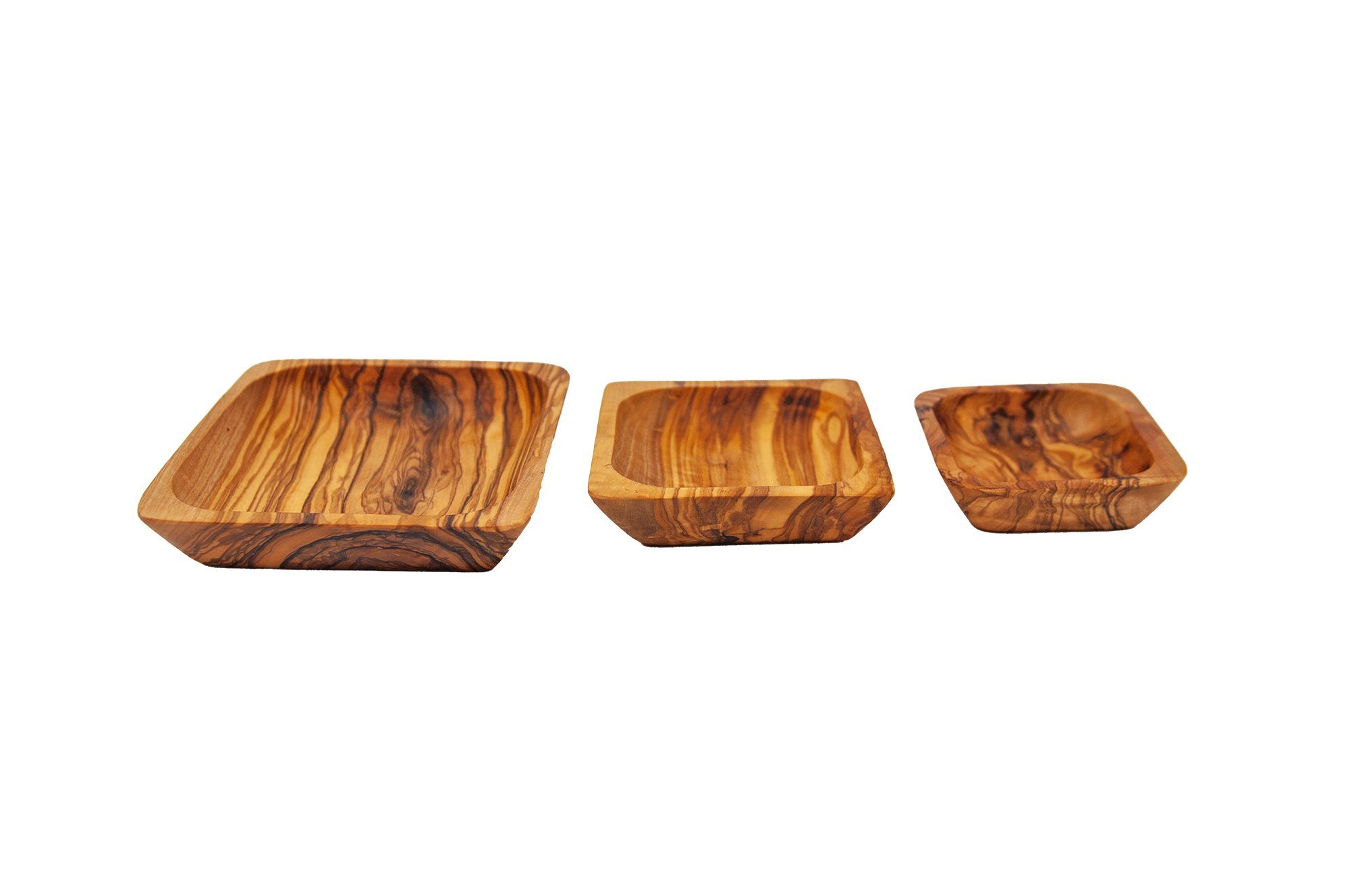 Benera Snackschale Schalenset 3-teilig, Quadratisch aus Olivenholz, (3-tlg), quadratisch