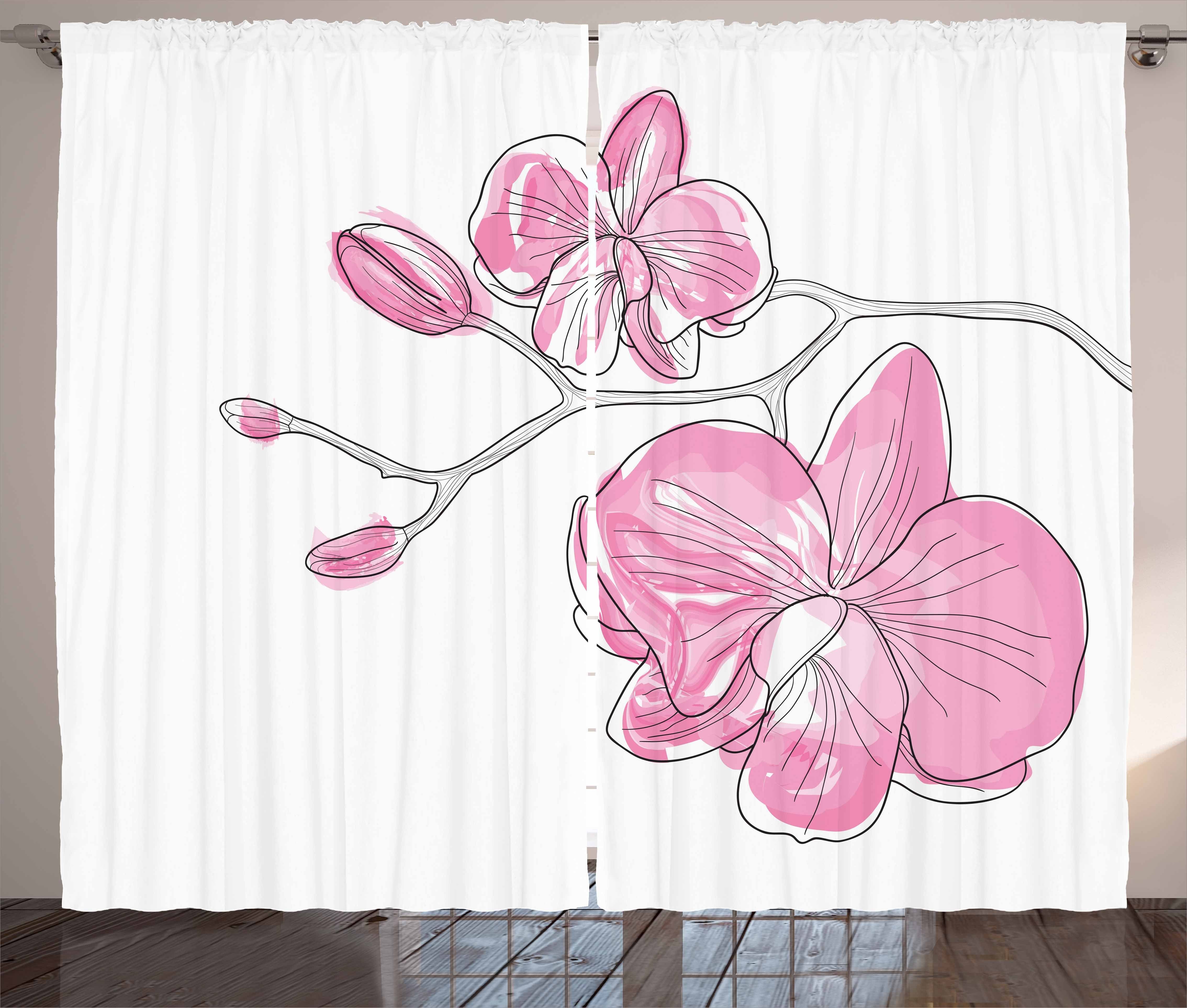 Gardine Schlafzimmer Kräuselband Vorhang mit Schlaufen und Haken, Abakuhaus, Orchideen Einfache Handgezeichnete Blumen