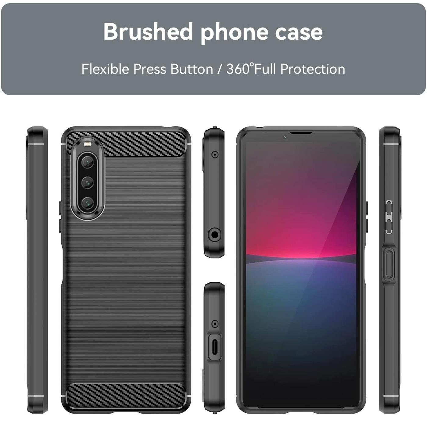 CoolGadget Handyhülle Schwarz als 2in1 Schutz Cover Set für das Sony Xperia 10 V 6,1 Zoll, 2x Glas Display Schutz Folie + 1x TPU Case Hülle für Xperia 10 V