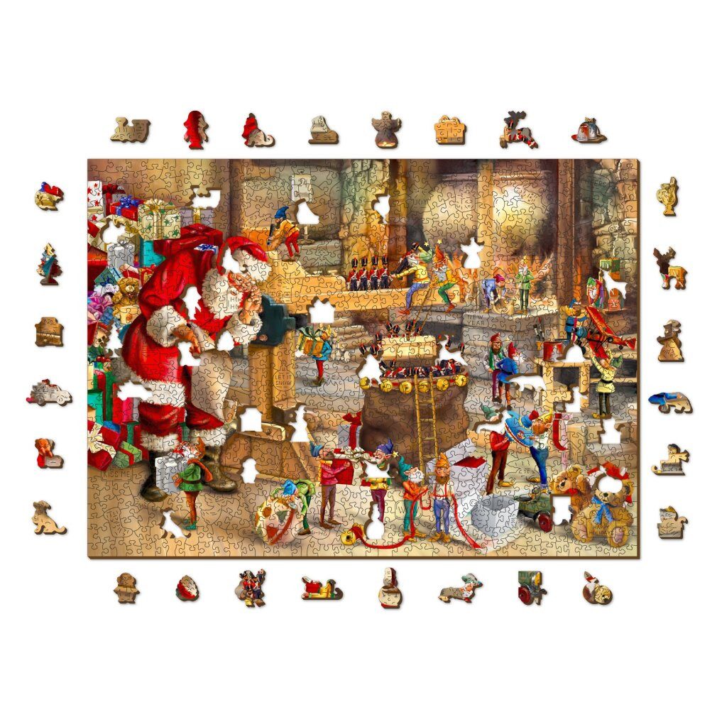 Wooden City Puzzle Holzpuzzle Werkstatt des Weihnachtsmanns 2in1, 1010 Teile ECO, Puzzleteile