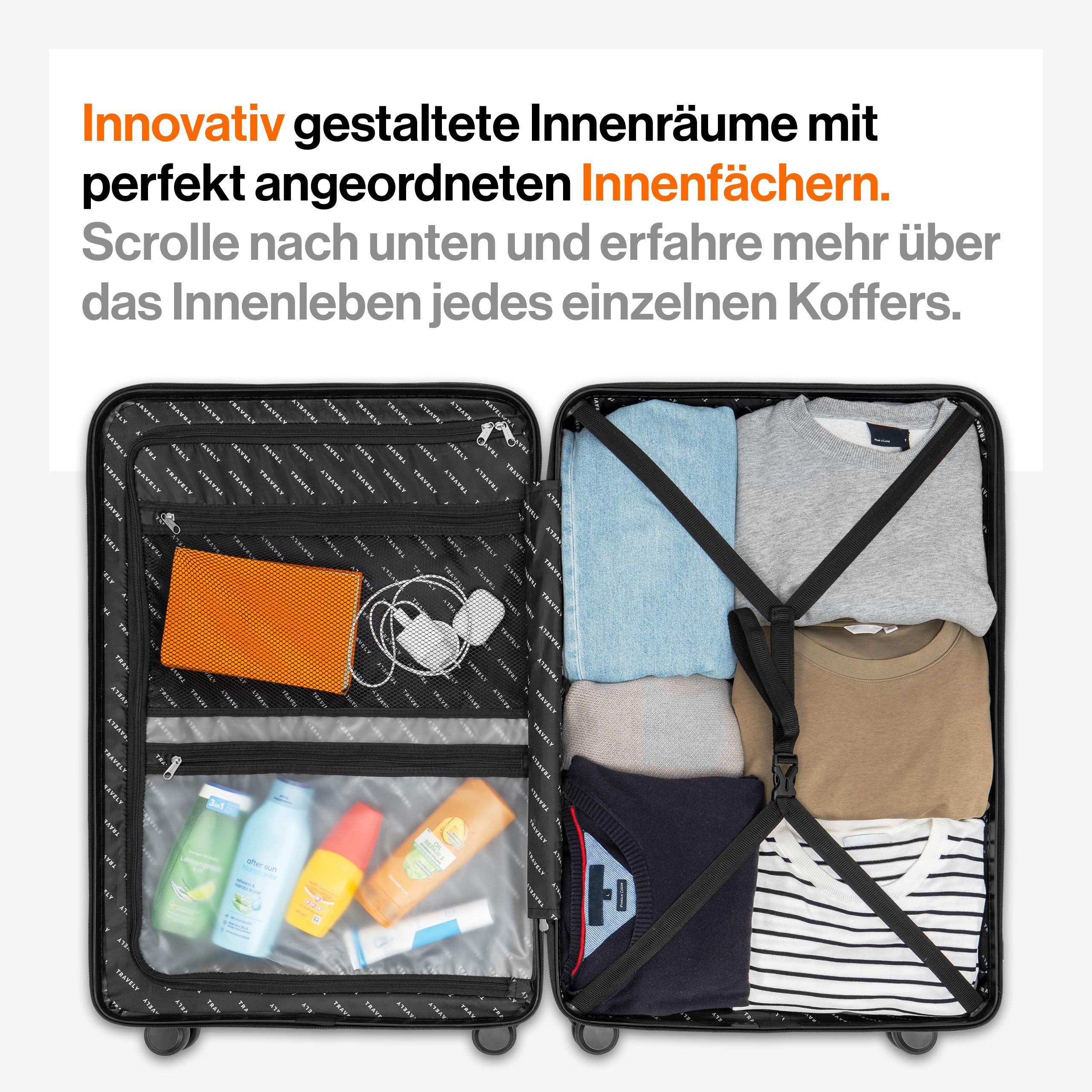 Travely Koffer Polycarbonat Koffer Set - 3 teiliges Kofferset, XL + L + M, 4 Rollen, Designed in Germany, austauschbare Griffe und Rollen – Bild 3 von 5