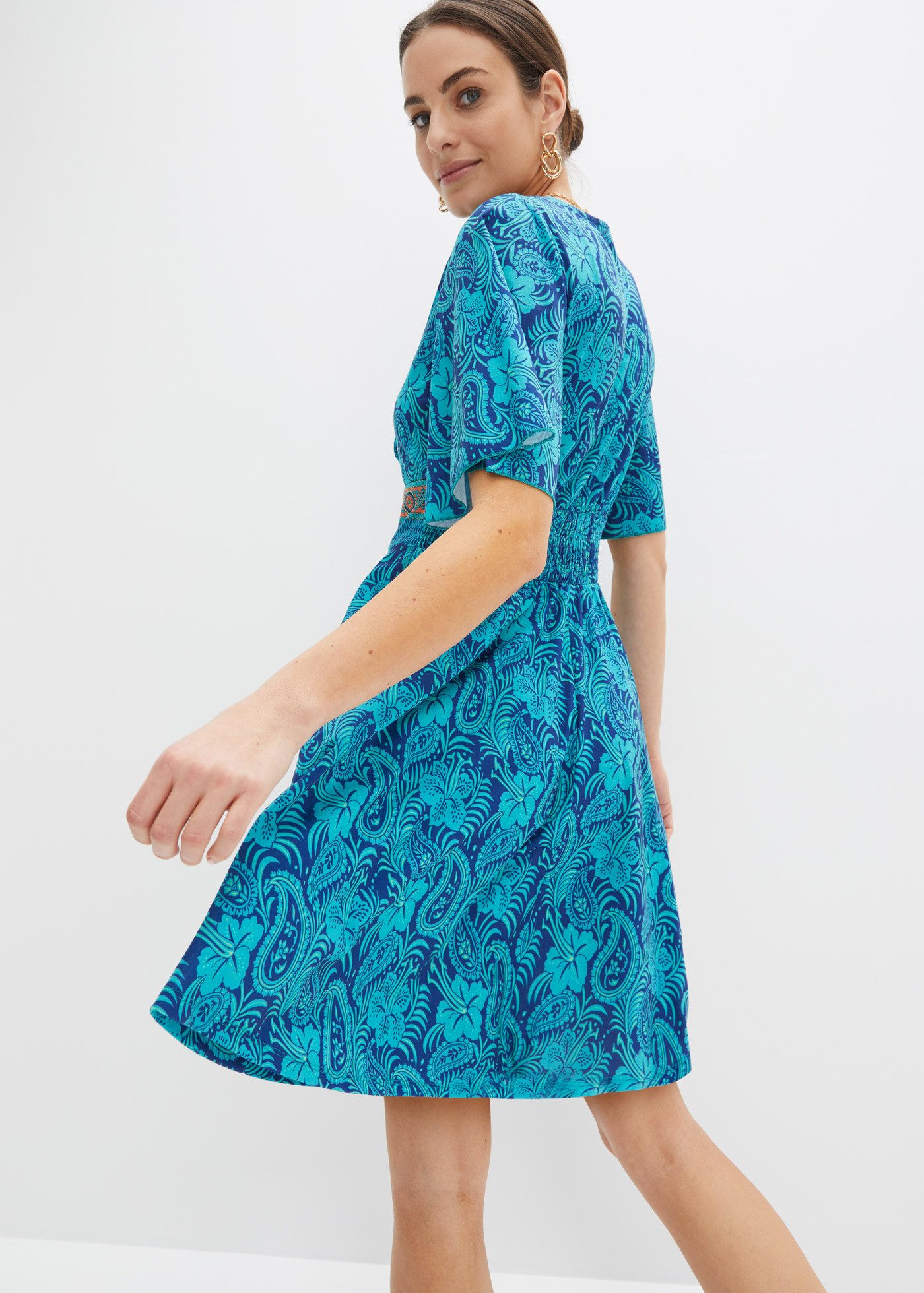 bonprix Jerseykleid ausgestellte Passform, Kurzarm, mit Schnürung und Bindeband
