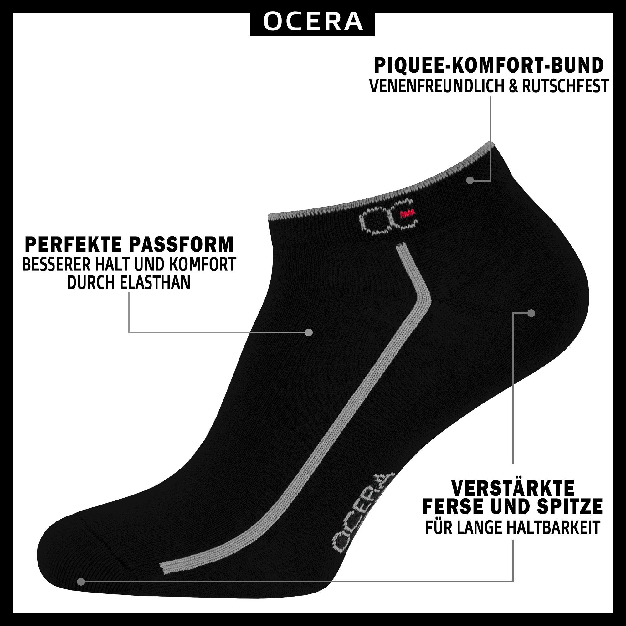 Sneakersocken Schwarze Sneaker Unisex mit stylischen, grauen Streifen in Gr. 47-50